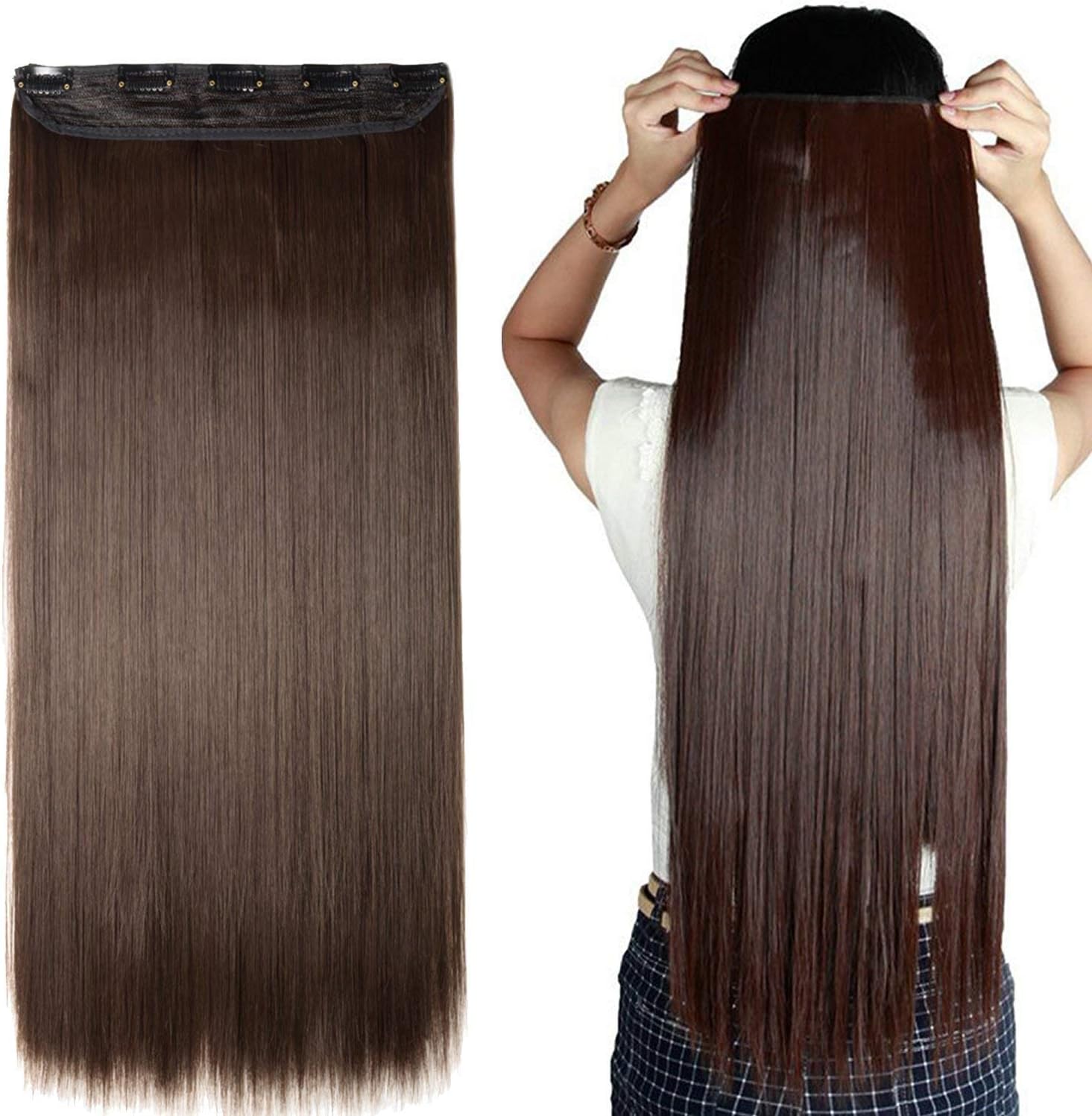 Pema Hair Extensions And Wigs Women's 24 Inch Clip In Hair Extension (Brown)