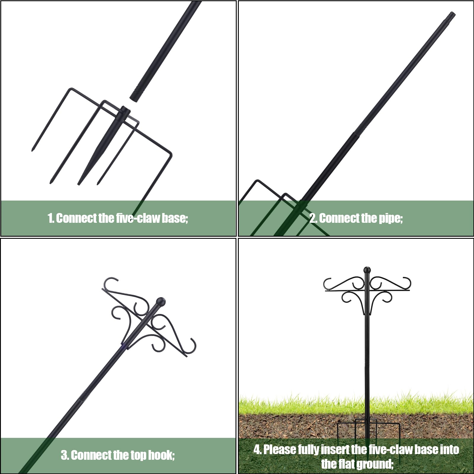 NQEUEPN 2 Pezzi Ganci Pastori Giardino, Pali Mangiatoia Uccelli Metallo Ganci Pastori Addensati Supporto per Pastori Resistenti per Mangiatoia Esterna Sospesa, Lanterne Piante, Decorazione Nozze