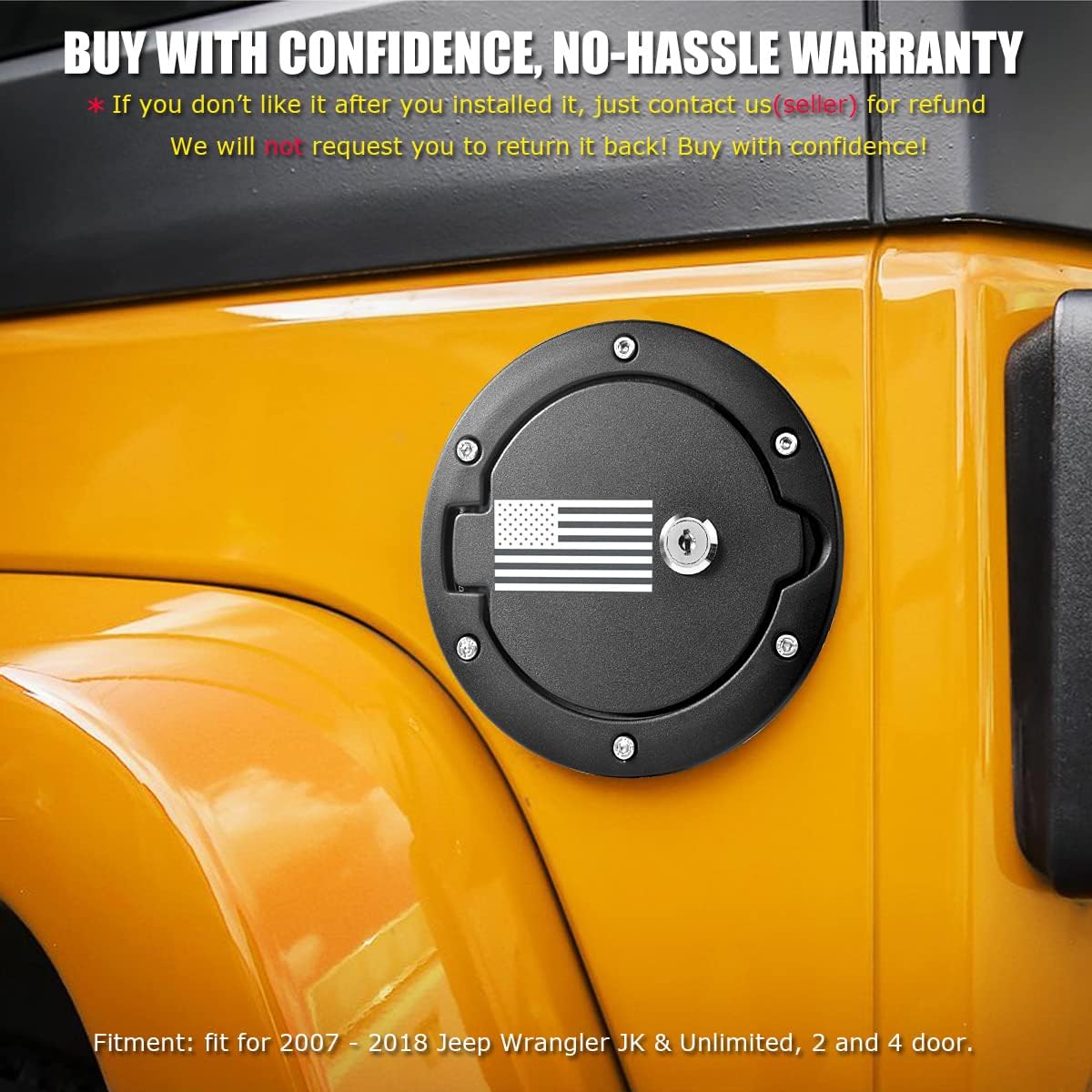 Gas Cap Cover Fuel Filler Door Locking Gas Tank for Jeep Wrangler Accessories 2007-2018 JK JKU Unlimited Rubicon Sahara(US Flag)