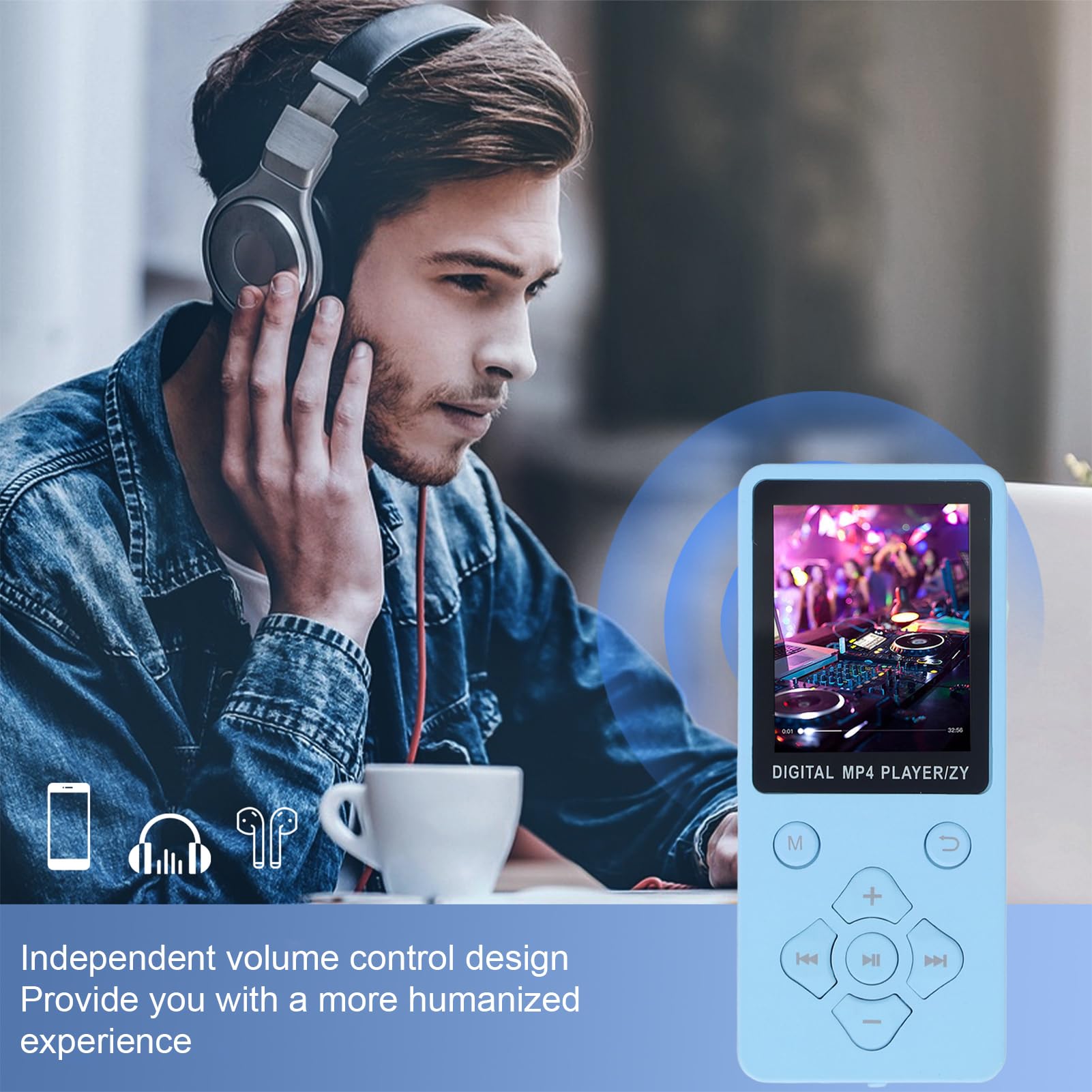 Bluetooth MP3 Player, Portable HiFi Sound Music Player Built in HD Speaker, 1.8in Color Screen MP4 Player Supports Photo Video E Book Voice Recording, 10 Hours Playtime (Blue)