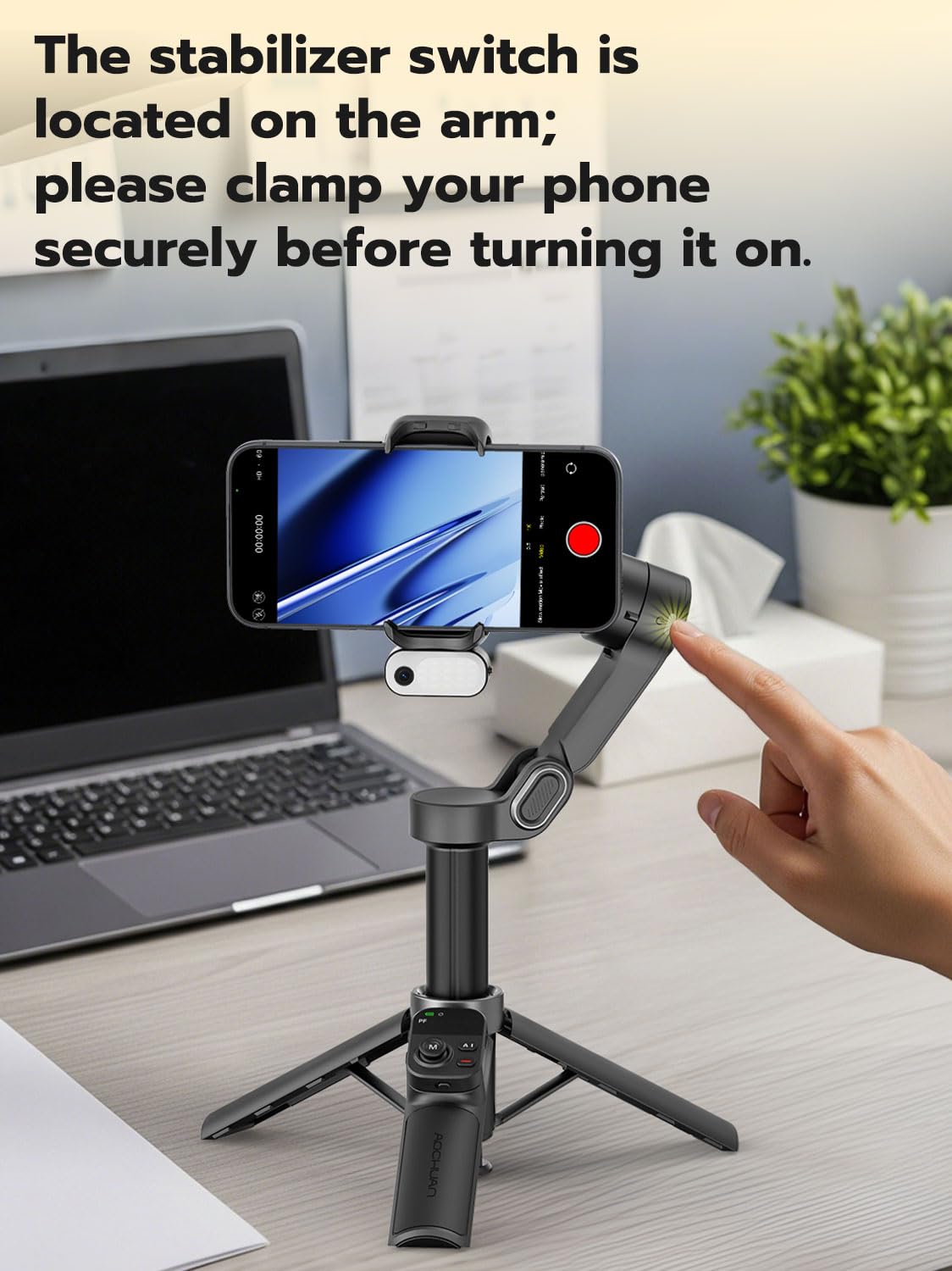 AOCHUAN Stabilizzatore cardanico per iPhone, modulo di tracciamento AI e luce di riempimento, 3 assi con telecomando magnetico, un clic rilascio del treppiede, asta di prolunga integrata, Smart X3 AI