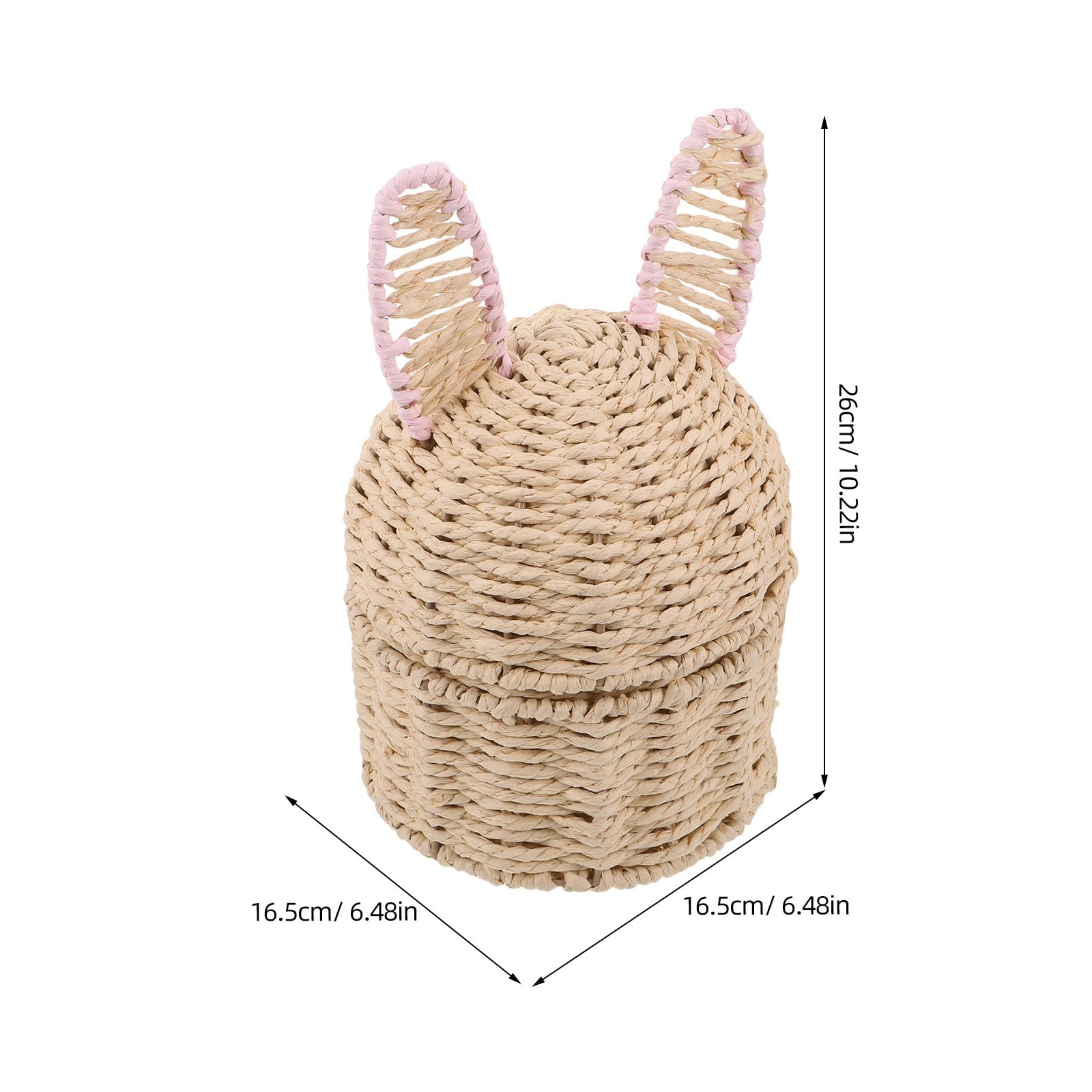 BESTonZON Cestino pasquale con orecchie da coniglio: cestini fatti a mano con coperchio per uova di caramelle in corda di carta per bambini, grazioso cesto da picnic a forma di coniglio per conservare