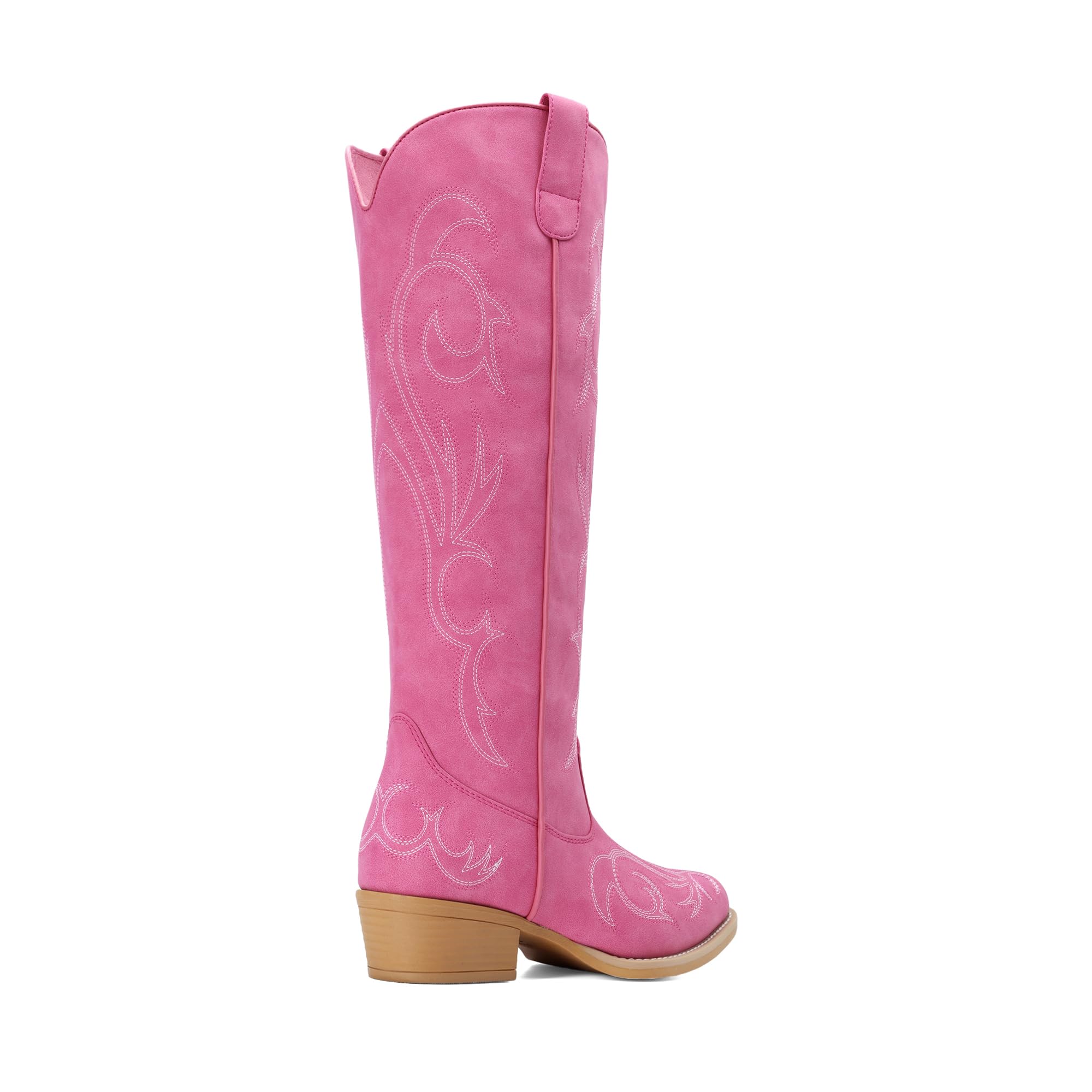 DREAM PAIRS Stivali da Cowboy da Donna Comodi Stivali Alti Fino al Ginocchio da Cowgirl con Cerniera Laterale Tacco Grosso Stivali Western Ricamati
