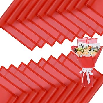 FUHITIM 20 Sheets Flower Wrapping Paper Translucent Red