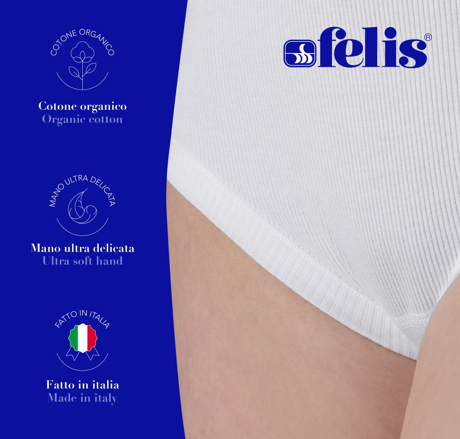 Felis Confezione da 6 Culotte Donna Classica a Vita Alta Cotone Costina con Bordo, Mutande Donna Bianche, Traspiranti e comode, Persone anziane, sgambate, Taglie Forti