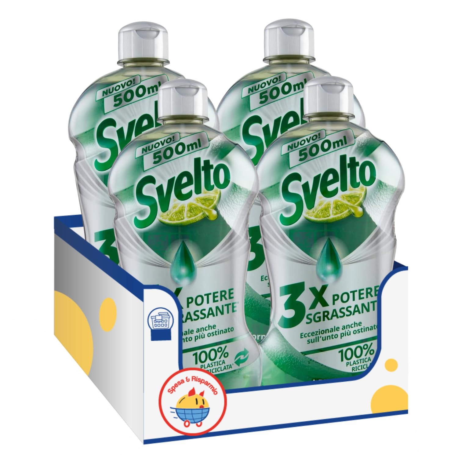 Detersivo piatti concentrato al limone – Pulizia efficace e profumo fresco kit con Spugna Brandizzata SPESA & RISPARMIO Inclusa – Variazioni 4/8/12 Pezzi – 500 ml (4)
