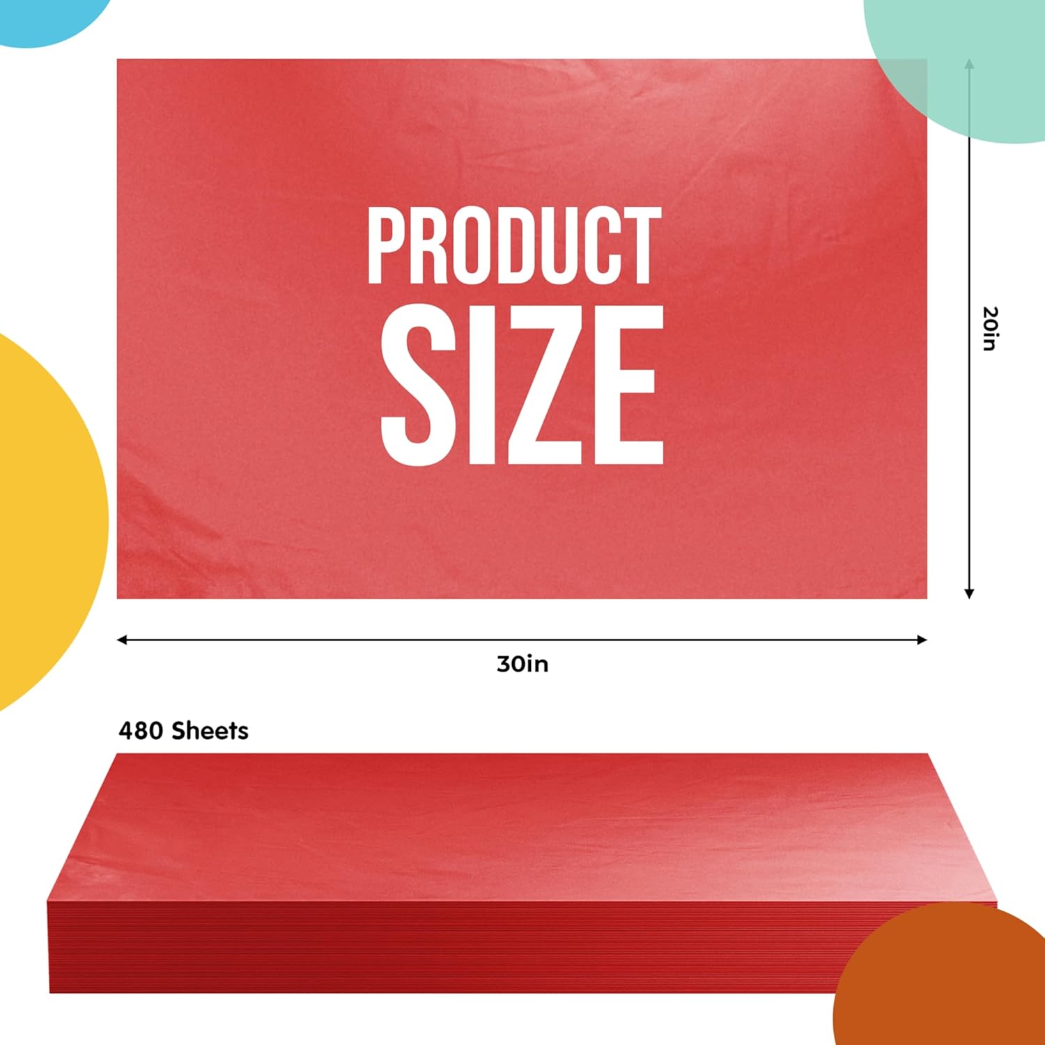 Party Solids Red Tissue Paper for Gift Bags - 20" X 30" Bulk Tissue Paper Red 480 Sheets - 10lb Newsprint for Packing, Birthday Gift Box Filler, Packing Supplies for Moving Supplies 20" x 30" Red