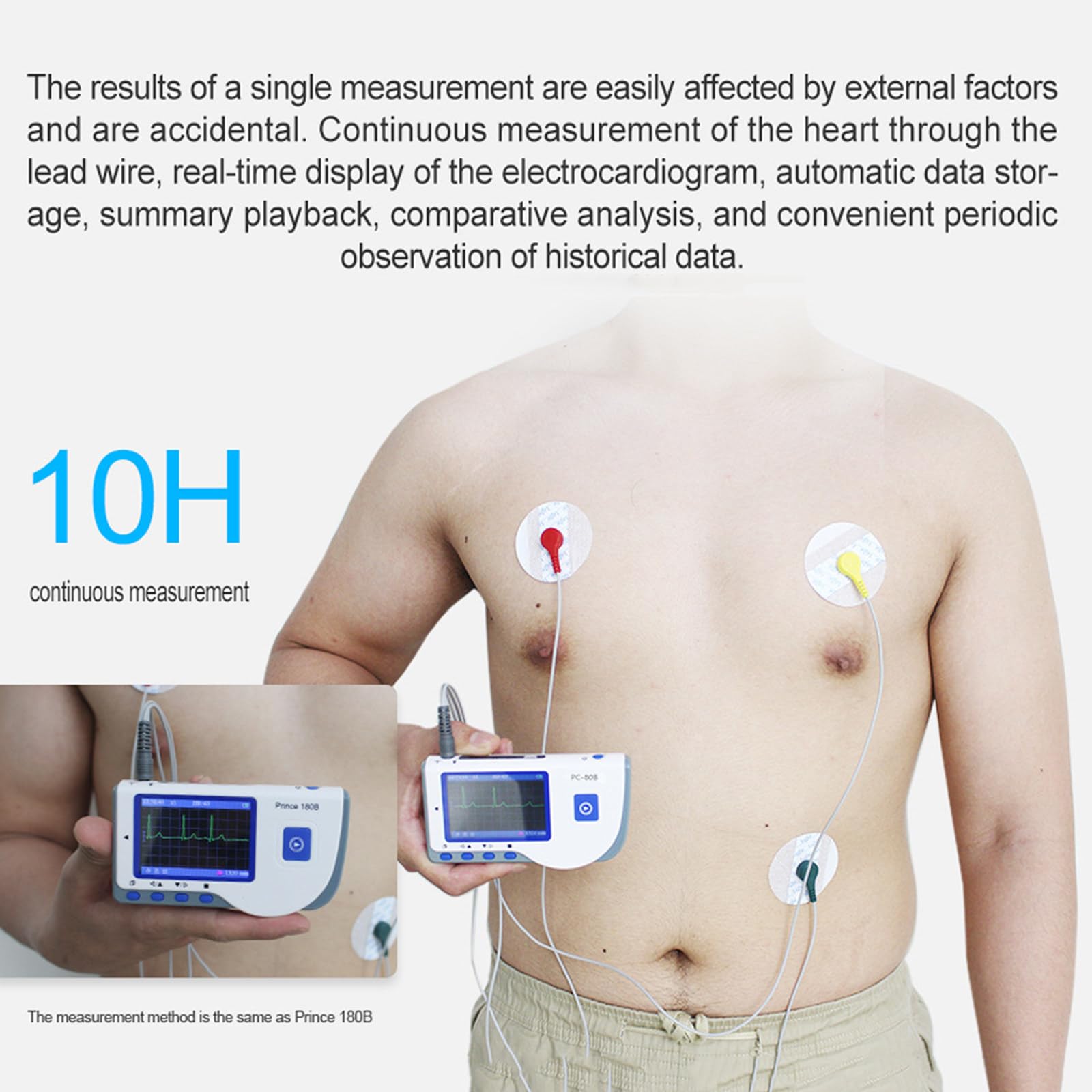 ECG Portatile a 3 Derivazioni con Analisi Algoritmica – 22 Ore di Registrazione Continua, Schermo LCD, Metodi Di Misurazione Rapida (Palmo/Gamba/Torace) in 30 Secondi, 17 Risultati Di Misurazione