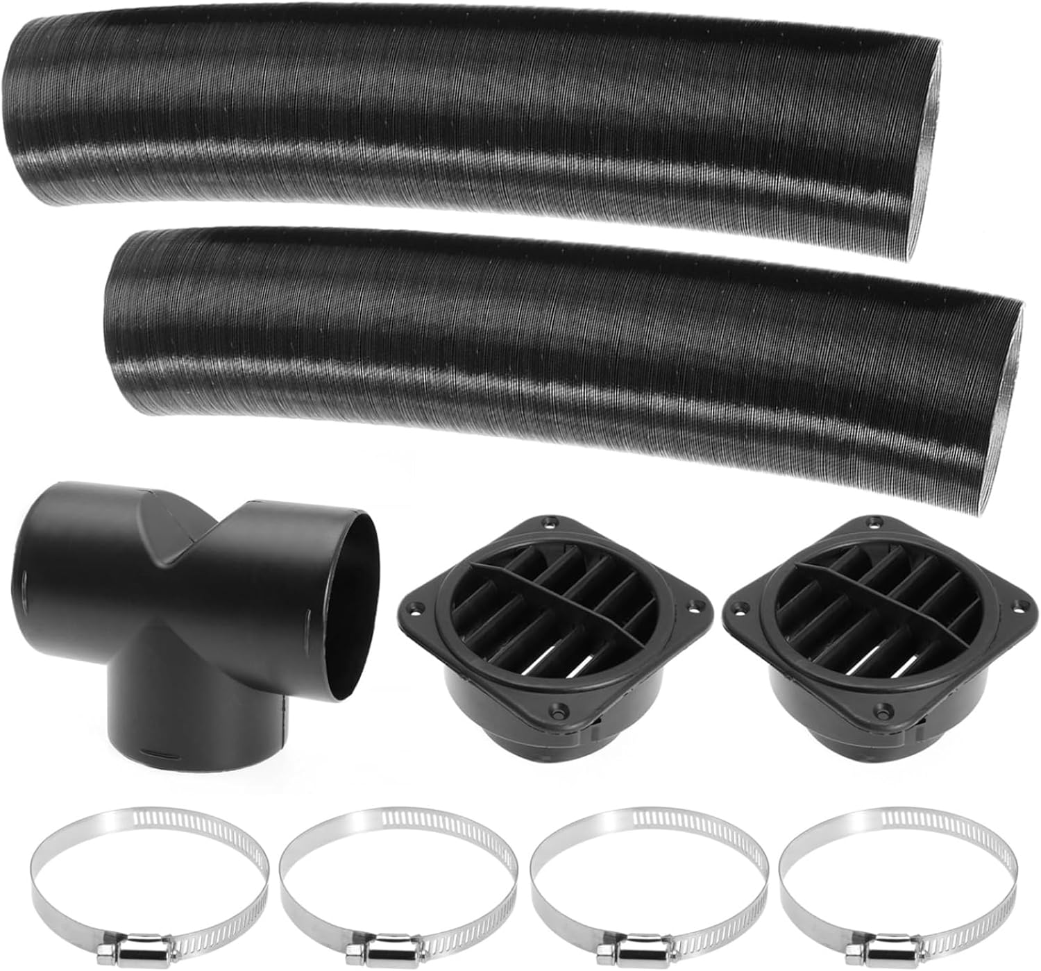 75mm Diesel Parking Heater Warm Air Vent Kit with 2 Flexible Duct Hoses T Shape Connector 2 Square Air Outlets and 4 Clamps