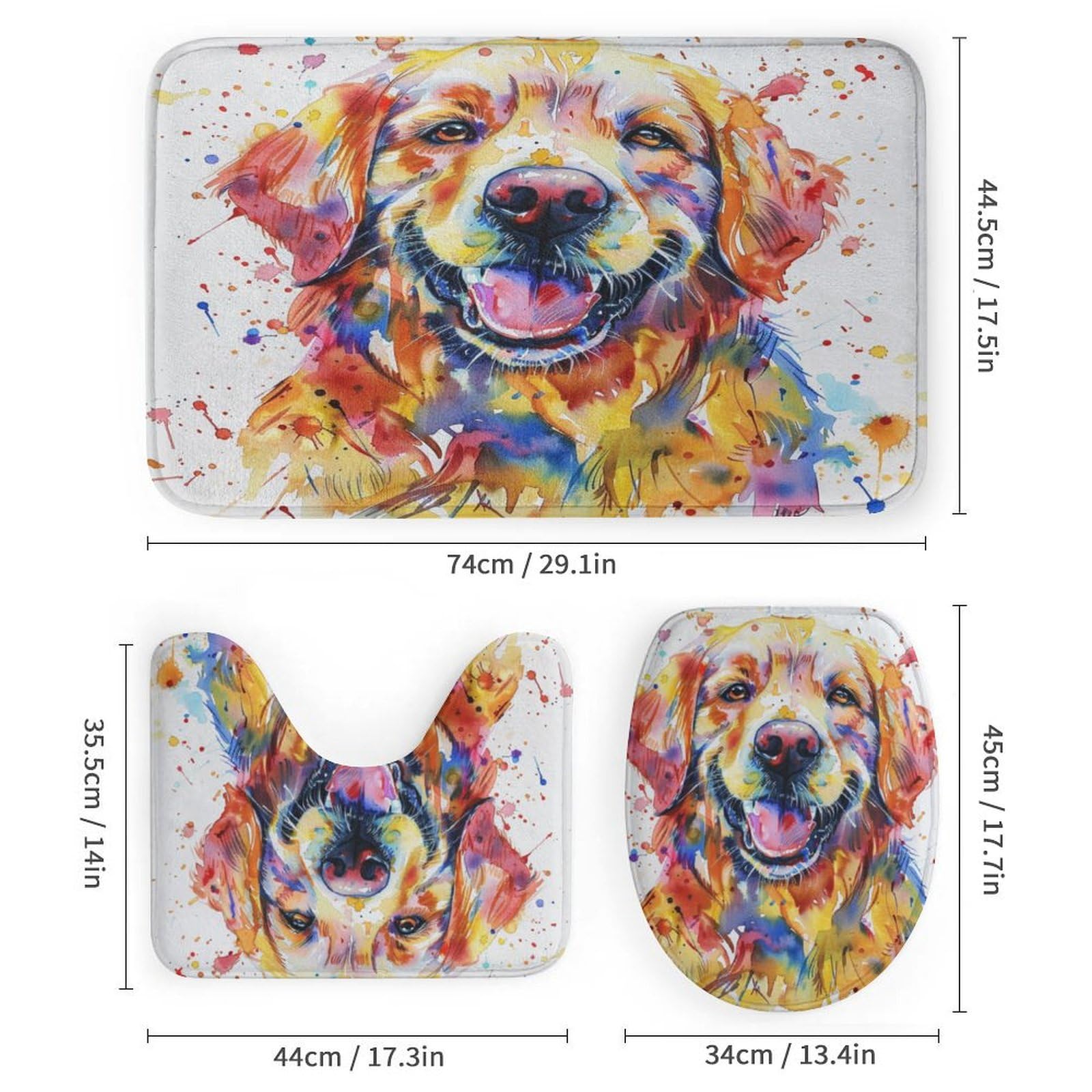 Set di 4 tende da doccia con motivo a cane e animale, con copriwater, tappetino a forma di U e tappetini antiscivolo, set di tende da doccia con simpatico Golden Retriever e acquerello, arredo bagno,