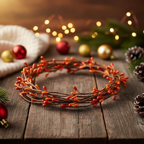 Miniatura 4 de Gejoy 2 rollos de guirnalda de bayas de doble pip de 40 pies, guirnalda floral de bayas de campo, decoración floral de manualidades, decoración de