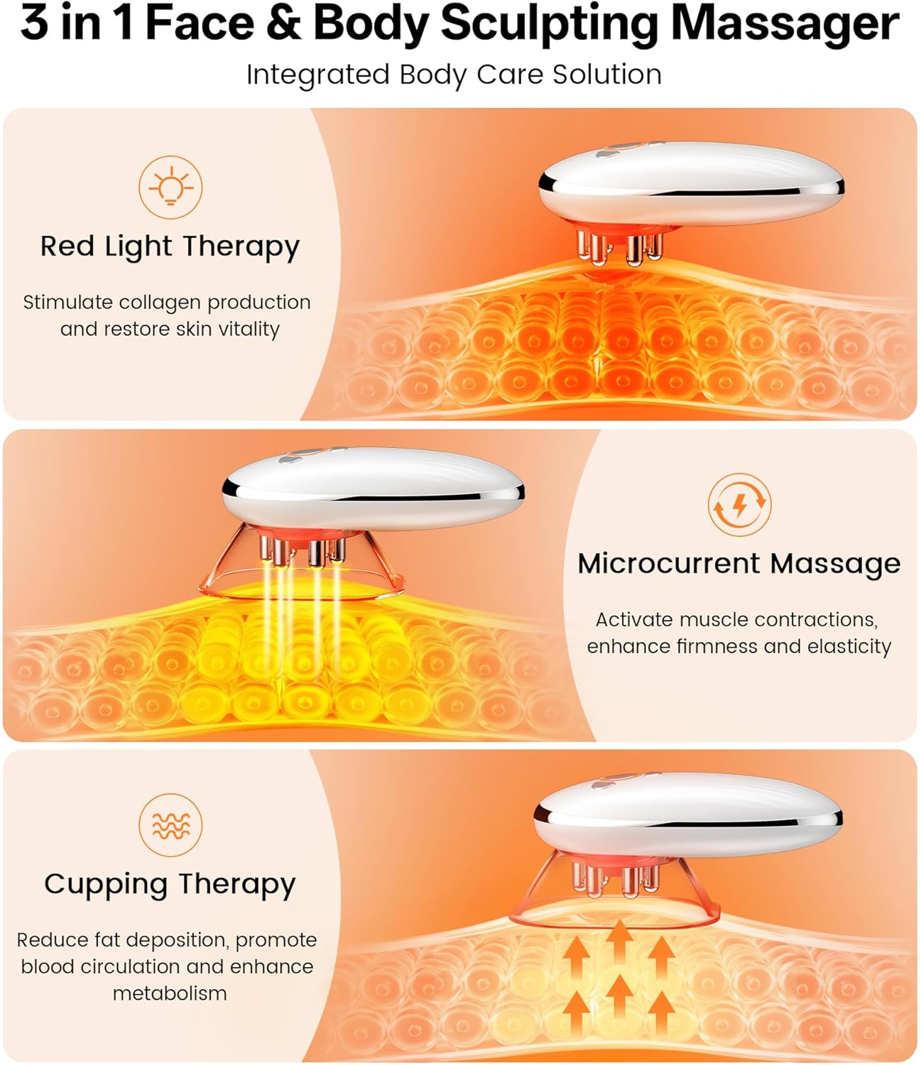 Dopsikn Body Sculpting Machine with Red Light Therapy for Face & Body, Cupping Therapy, Electric Cellulite Massage Tool with 2 Cups, Gift for Women, White - Image 3