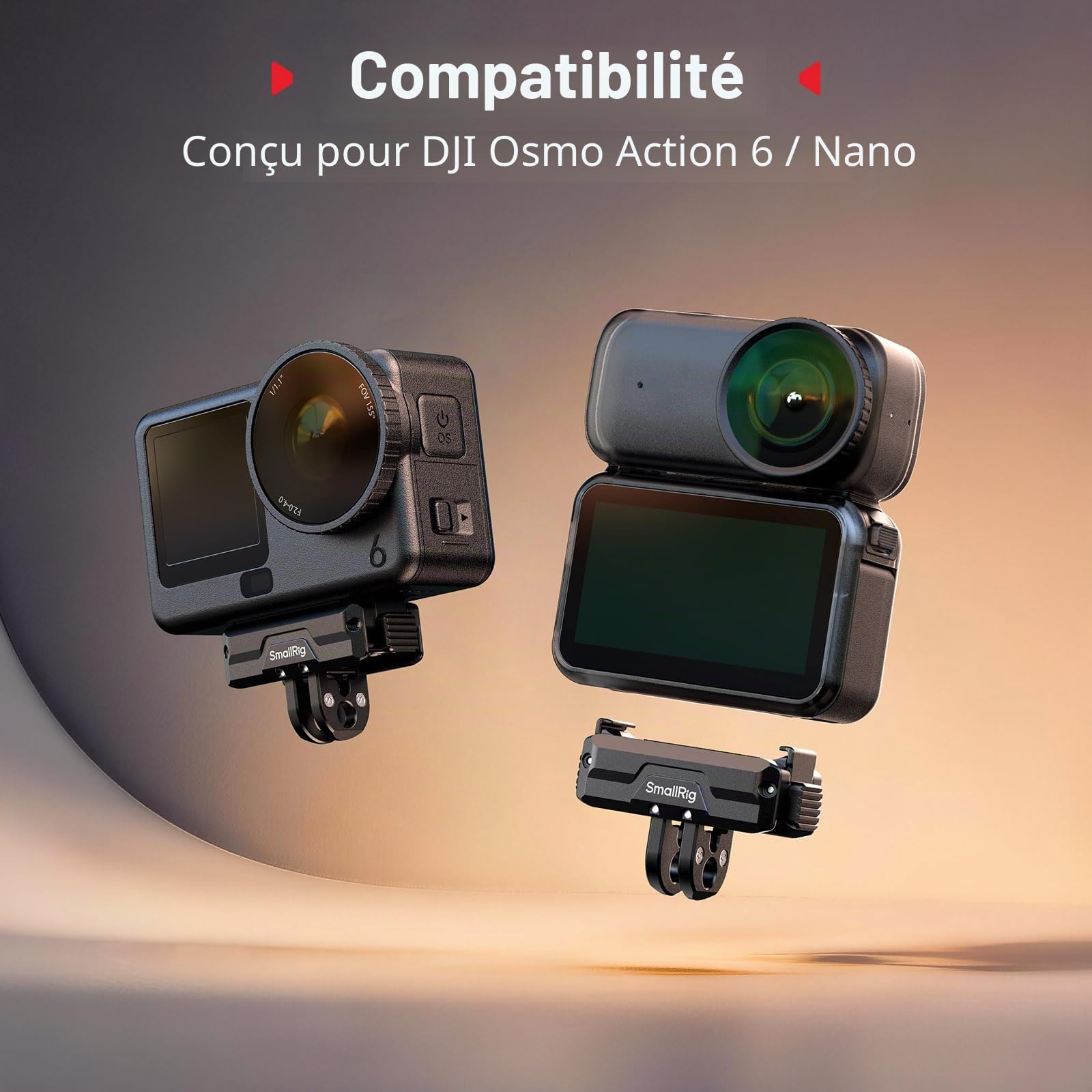 SMALLRIG Support magnétique Double pour DJI Osmo Action 6/Osmo Nano, Adaptateur magnétique Pliable à dégagement Rapide bidirectionnel avec Fixation à 2 Broches et Filetage 1/4"-20-5890