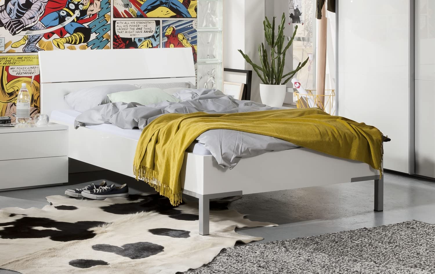 COMPOSAD | Letto della Linea PRIVILEGIO, Letto Una Piazza e Mezza Moderno, Struttura letto, (LxAxP) 126,40x86,80x211,80 cm, Colore Bianco Laccato, Made in Italy