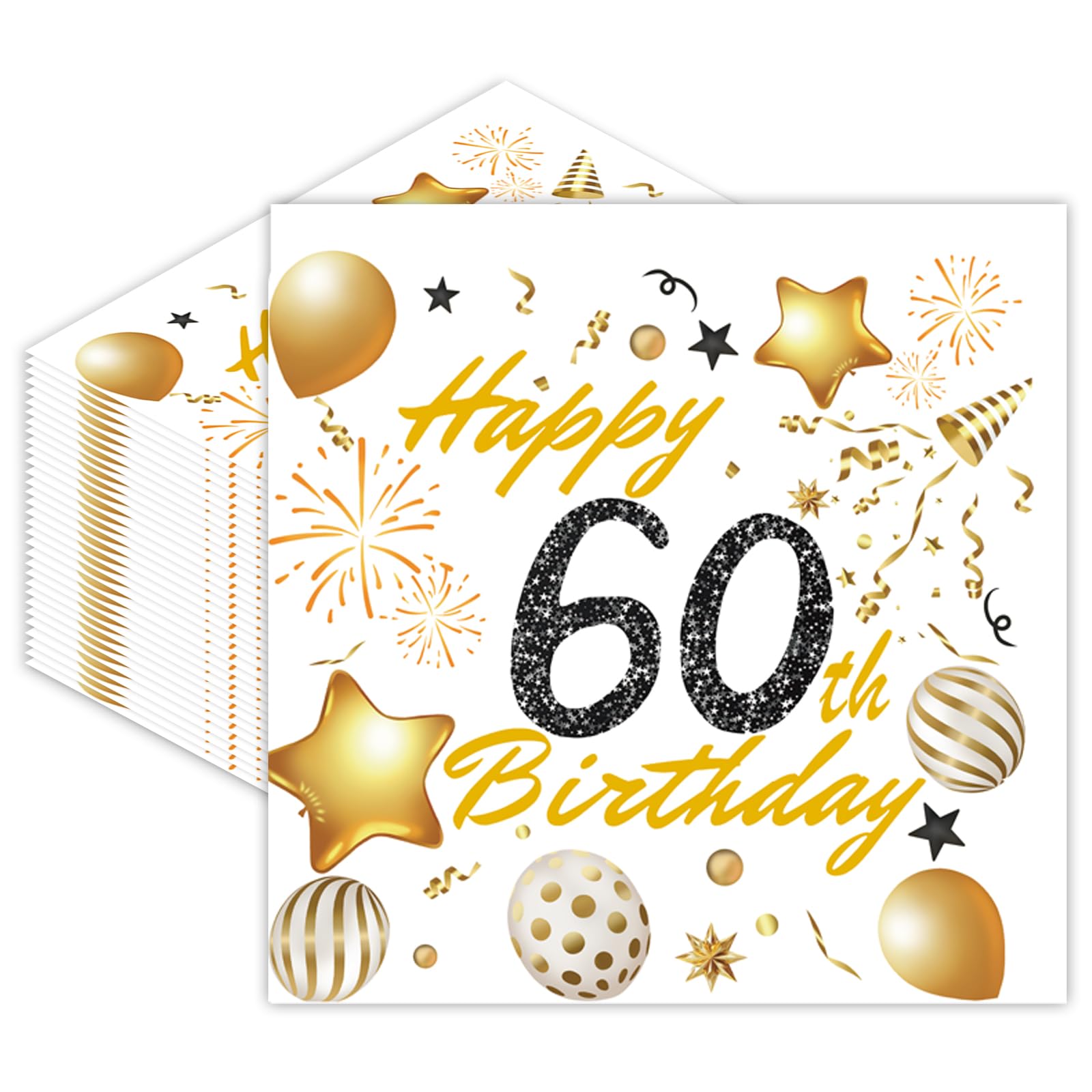 60th Birthday Paper Napkins Disposable 40pcs Party Paper Serviettes Happy Birthday Tableware Decoration for Her,Him,Women,Men โ image 1