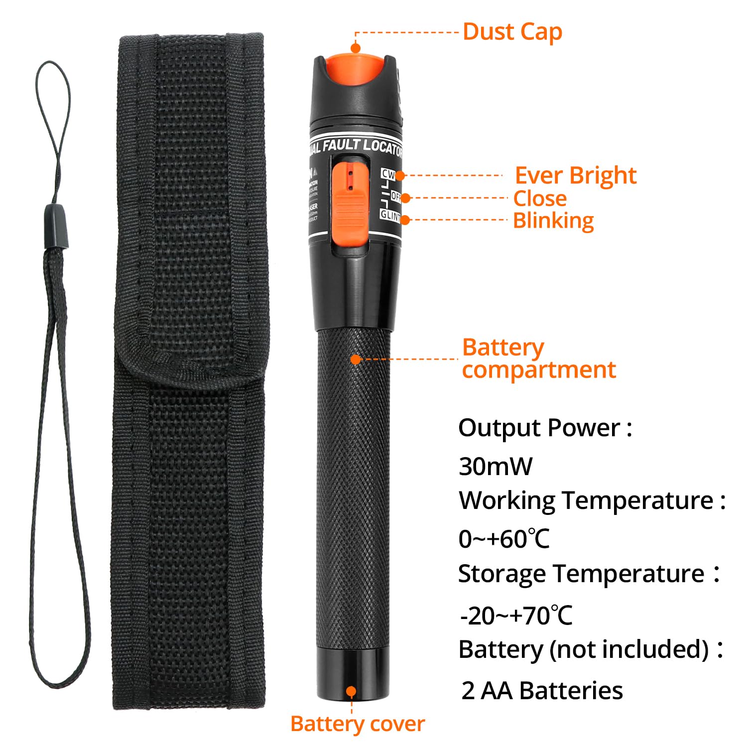QWORK® 10KM Visual Fault Locator Fiber Tester with 1.25mm FC Male to LC Female Adapter, Breakpoint and Connection Detector - Image 2