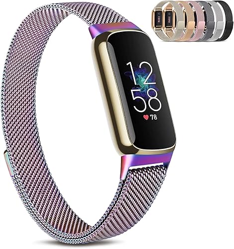 Amzpas Correa de metal compatible con bandas Fitbit Luxe para mujeres y hombres, correa de repuesto de malla de acero inoxidable para Fitbit