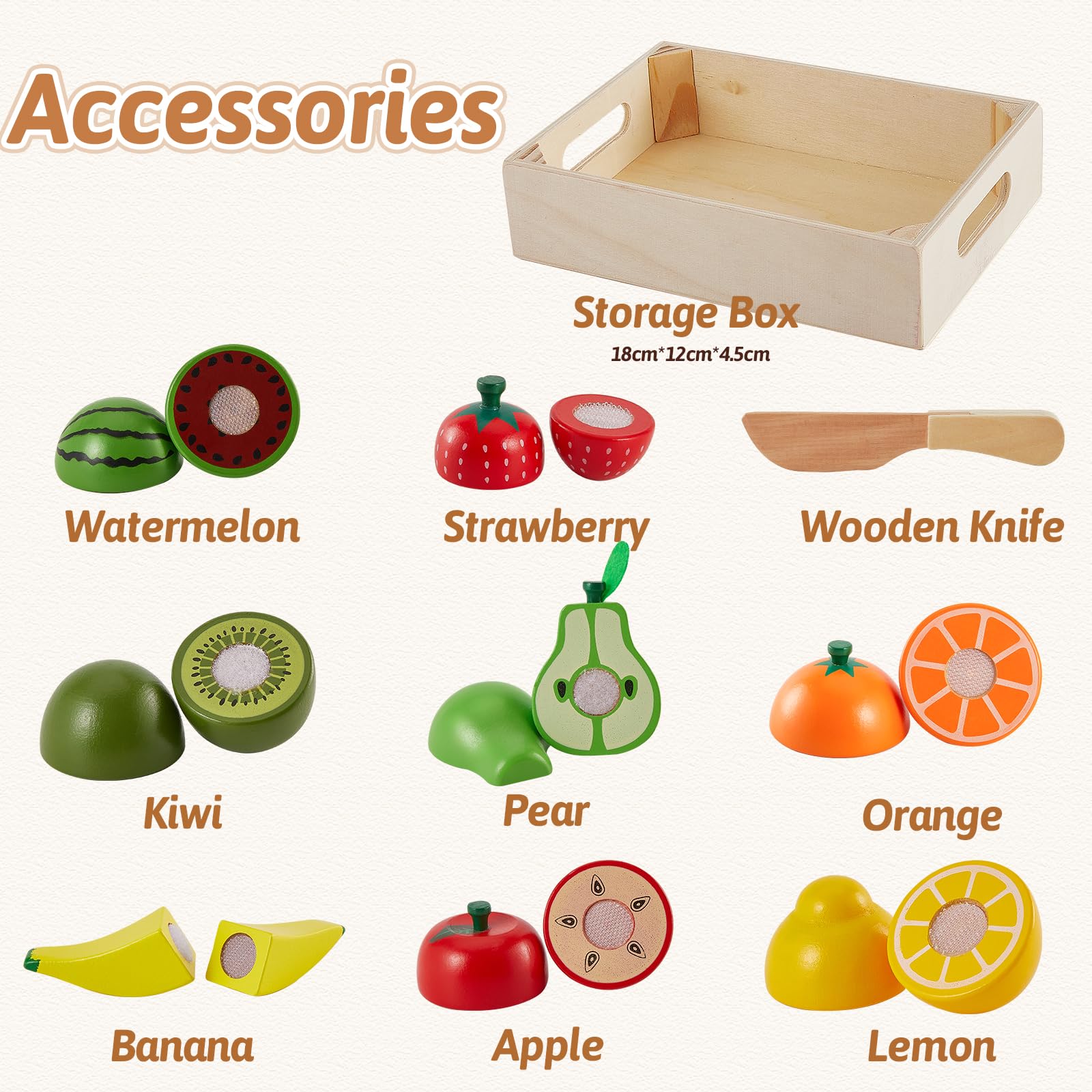 LINFUN KIDS Jouet Fruit en Bois à Découper Couper Accessoire Dinette Enfant, Nourriture Jeux de Rôle Ustensiles Cuisine Éducatif Cadeau pour Garçons Filles 2 3 4 5 Ans