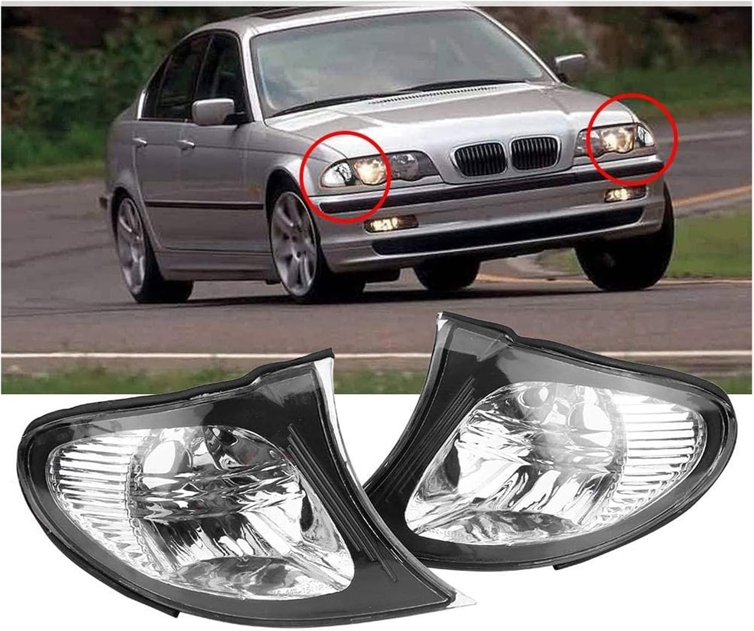 Headlight Corner Light Lens Turn Signal Light Cover Clear Lens Compatible with BMW E46 3-Series 4DR 2002-2005 Car Replacement Parts