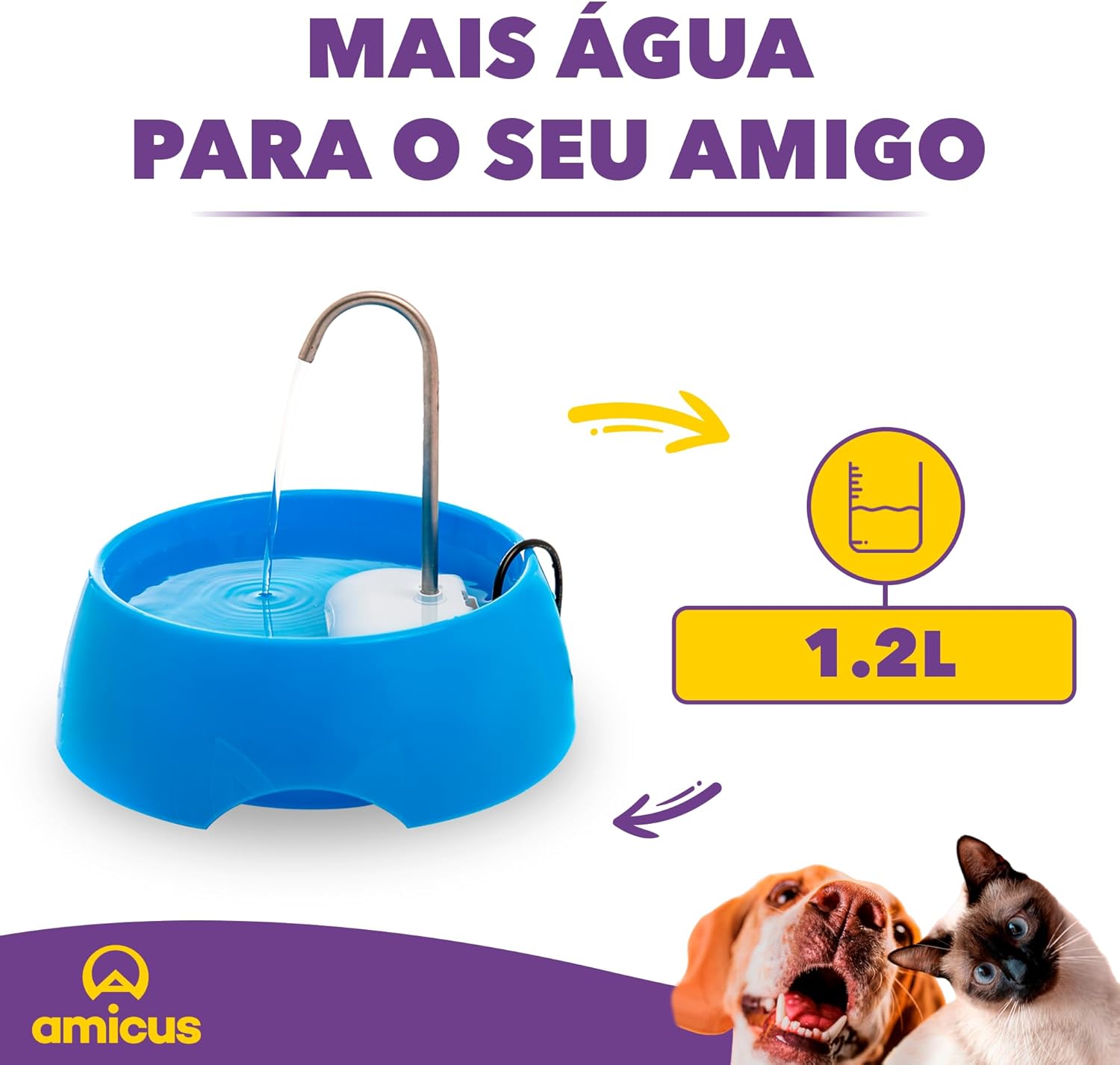 Aqua MINI Portable Pet Water Fountain - Automatic Drinking Bowl for Cats and Dogs - Stainless Steel Faucet - Replaceable Filters - Easy Cleaning - Ideal for Multiple Pets - 1.2L/42 fl oz - Blue