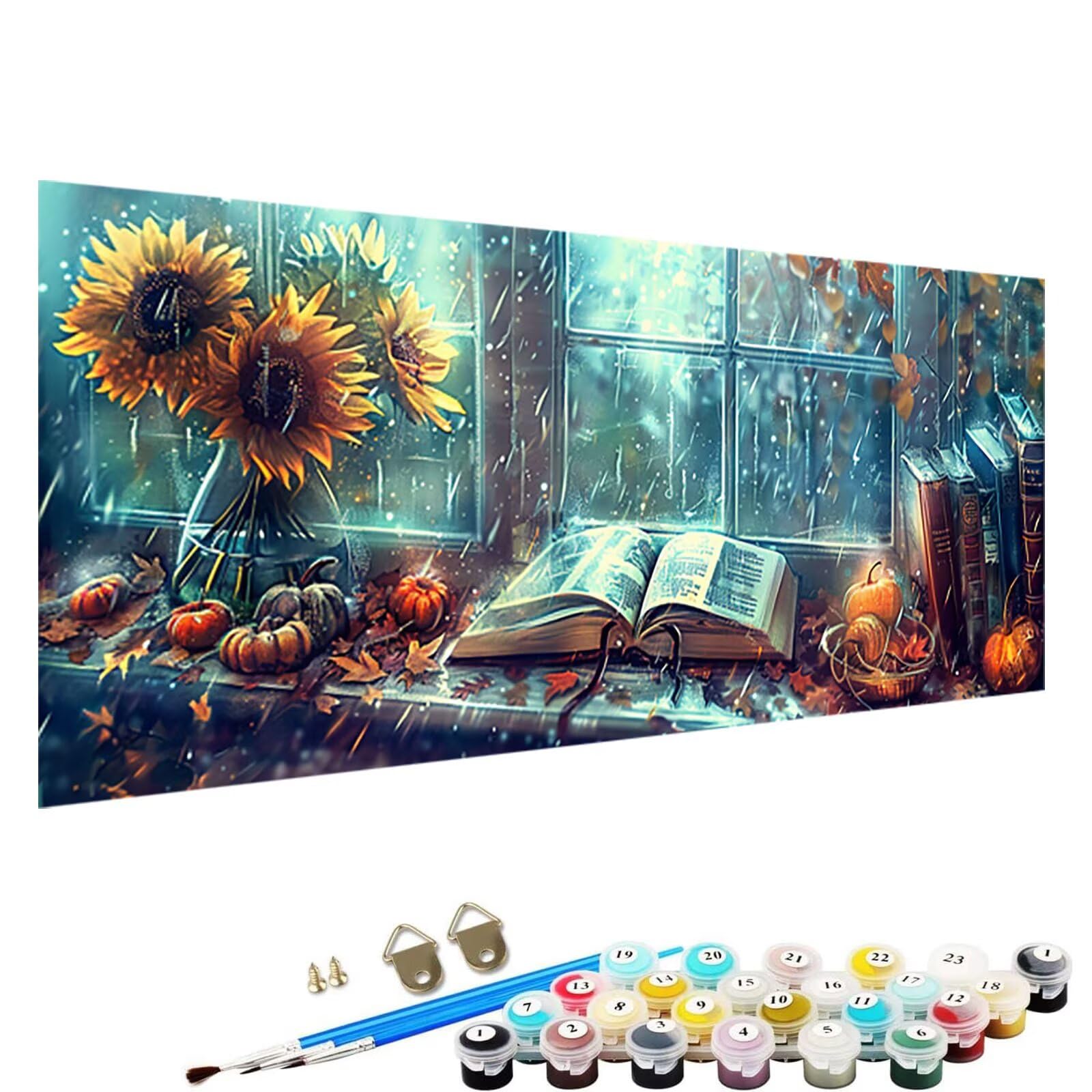 Pintar por Números Niños, kit pinturas acuarelas niños, Pintar por Números Animales, Libro DIY de Dibujo para Niños, kit de pintura por números para niños, 60x120cm Girasol Cuadros Para Pintar 3-M-9