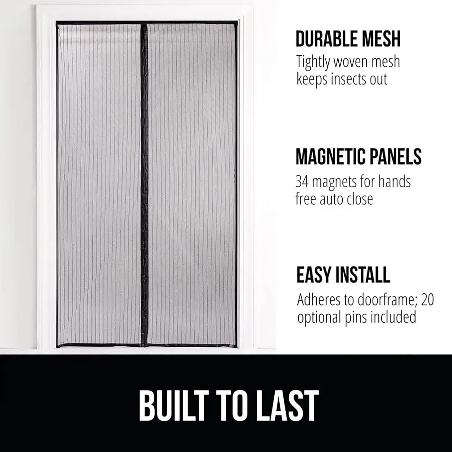 JUNENTER パンチングなしマグネット式スクリーンドアカーテン 蚊よけ 虫よけ 自動開閉 家庭用 換気ドアカーテン ブラック 1
