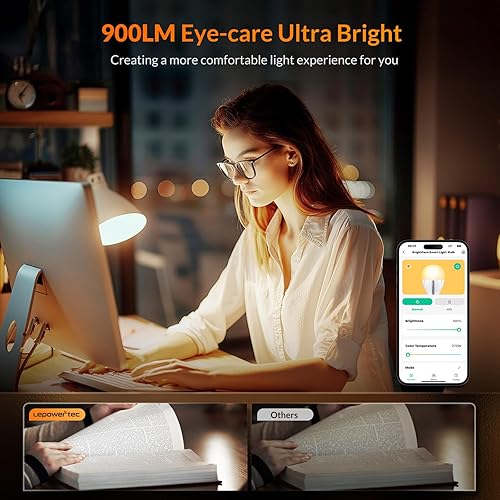 Miniatura 3 de LEPOWER-TEC Bombillas inteligentes, bombilla inteligente compatible solo con AlexaGoogle Assistant, bombillas LED regulables BT2.4G WiFi, 900LM, A19
