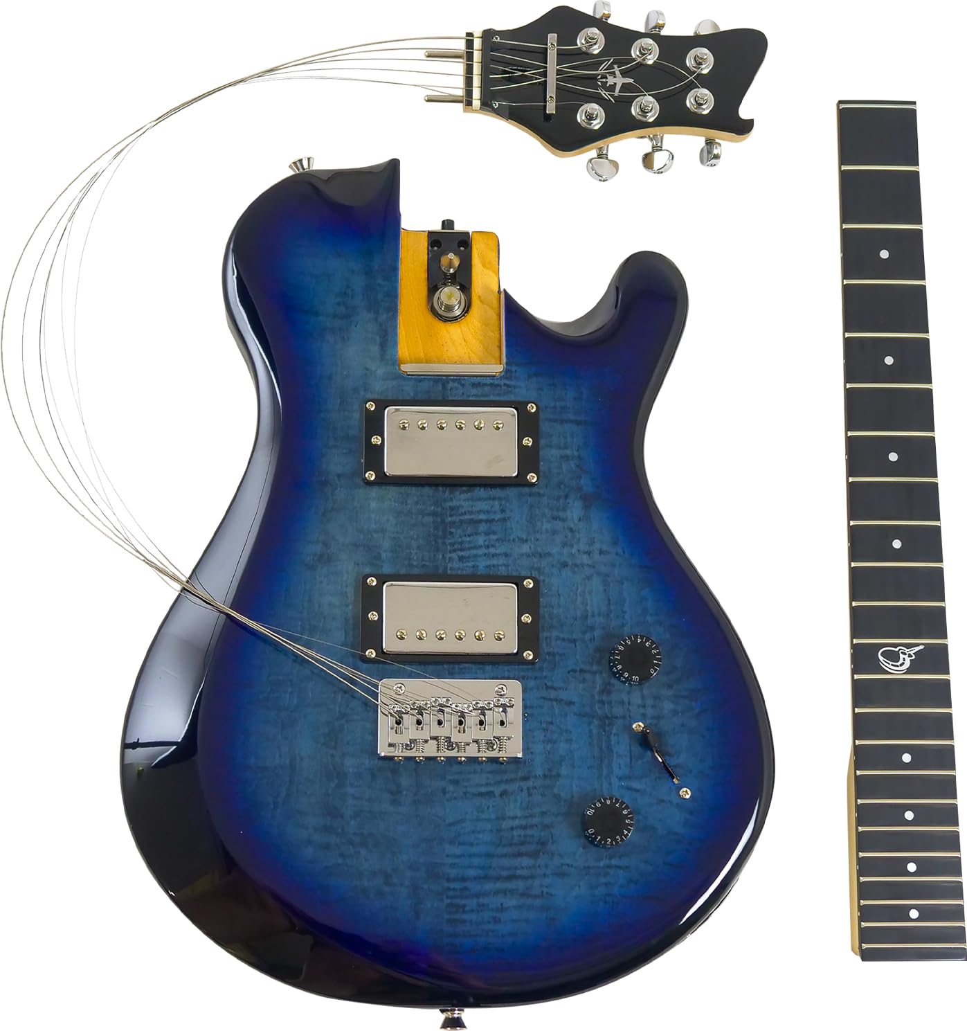 Electric Travel Guitar – OE990BL Overhead Traveling Electric Guitar with Collapsible Patented System – Portable Backpack Case (Blue)