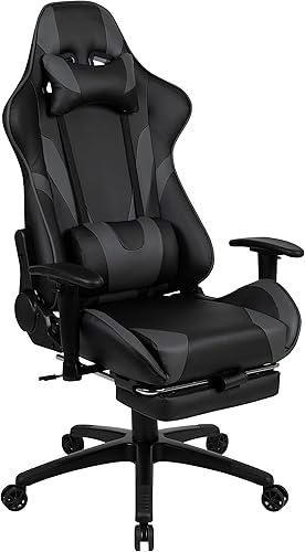 Miniatura 350 de Flash Furniture Juego de escritorio para juegos negro y silla de carreras blanco/negro con soporte para tazas, gancho para auriculares y soporte