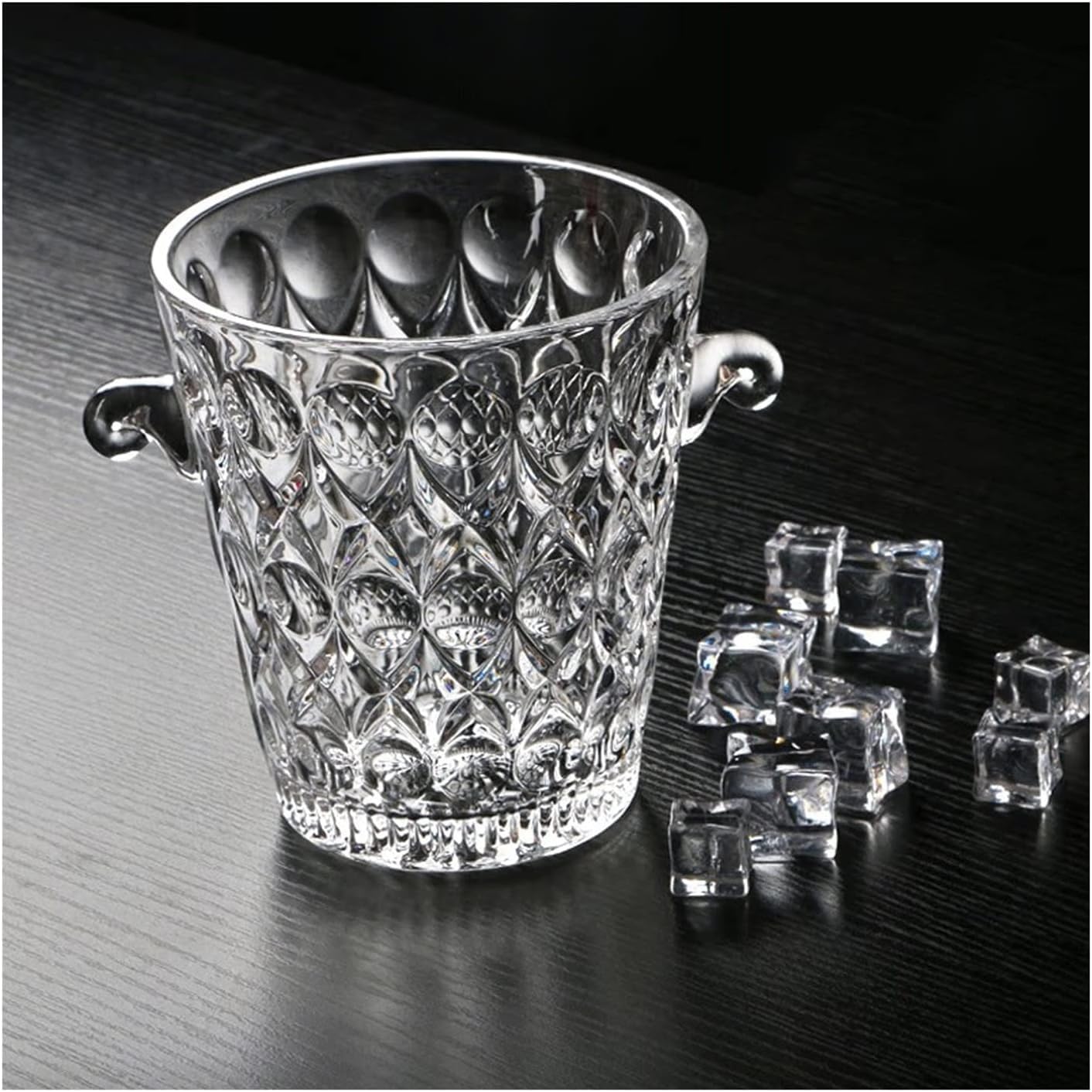 Cubitera Botella Vino Cubo de Hielo de Cristal con asa de fácil Transporte, Enfriador de Bebidas Transparente, contenedor de Hielo de 1,5 l para Vino, champán y Cerveza