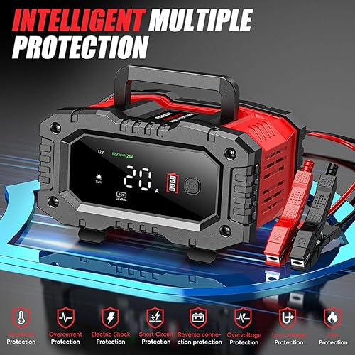Miniatura 7 de Cargador de Batería de Automóvil 20 Amperios, 12V 24V LiFePO4 Ácido de Plomo Mantenedor de Batería Inteligente Automático, Cargador de Goteo