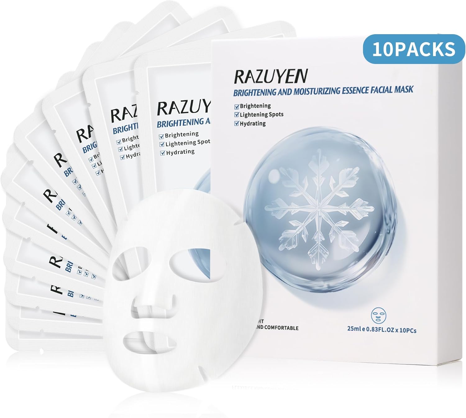 RAZUYEN10 Packs Beauty Sheet Mask, Face Masks Skincare – Brightening, Anti Aging and Soothing, With Rosa water, Vitamin C and Niacinamide, Hydrating Face Mask For All Skin Type, Added Fragance Free RAZUYEN10 Packs Beauty Sheet Mask, Face Masks Skincare – Brightening, Anti Aging and Soothing, With Rosa water, Vitamin C and Niacinamide, Hydrating Face Mask For All Skin Type, Added Fragance Free