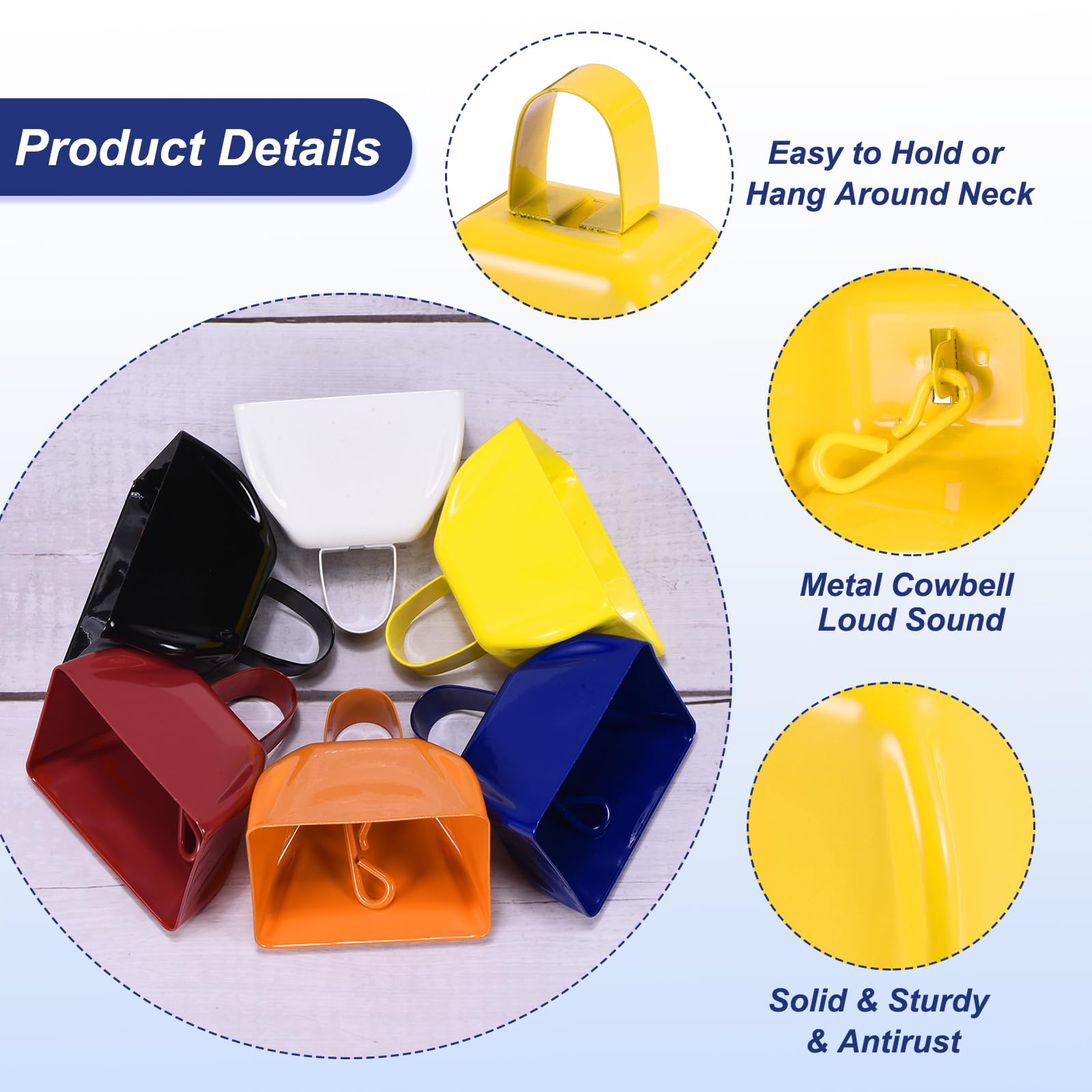 PATIKIL 24pcs Cow Bells for Football Games 3 Inch Cowbells for Sporting Events Bulk Loud Noise Makers Metal Cow Bell with Rope for Cheering Wedding Yellow - Image 3