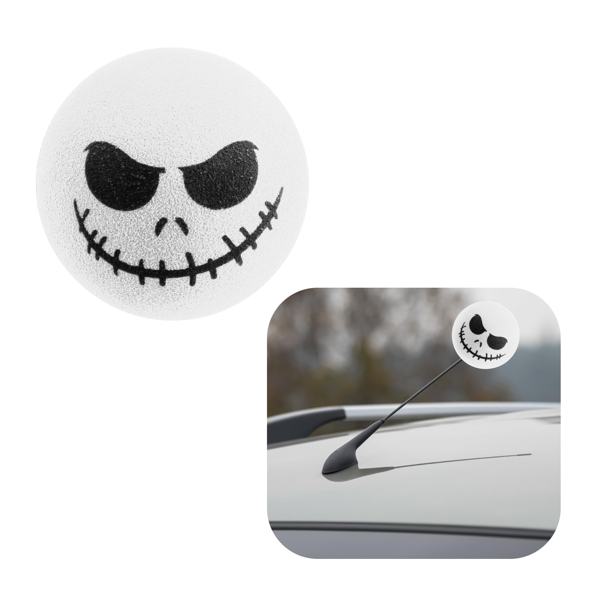 Halloween Skull Spooky Smile Car Antenna Toppers Halloween Car Decoration,Cute & Funny Antenna Balls for Cars,Antenna Toppers for Vehicles Car Accessories Fit Car Truck SUV (White)