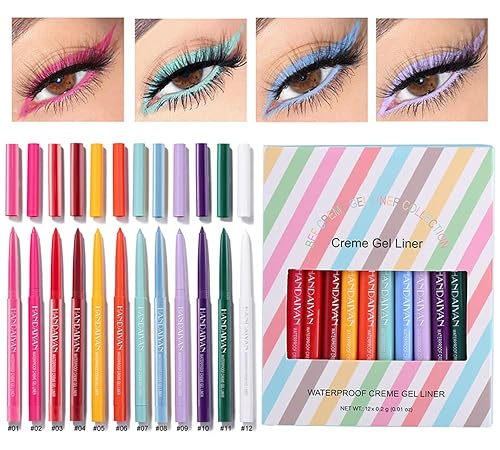 Juego de lápices de ojos de colores 12 colores impermeables de neón para mujeres mate de larga duración coloridos delineador de ojos kit de