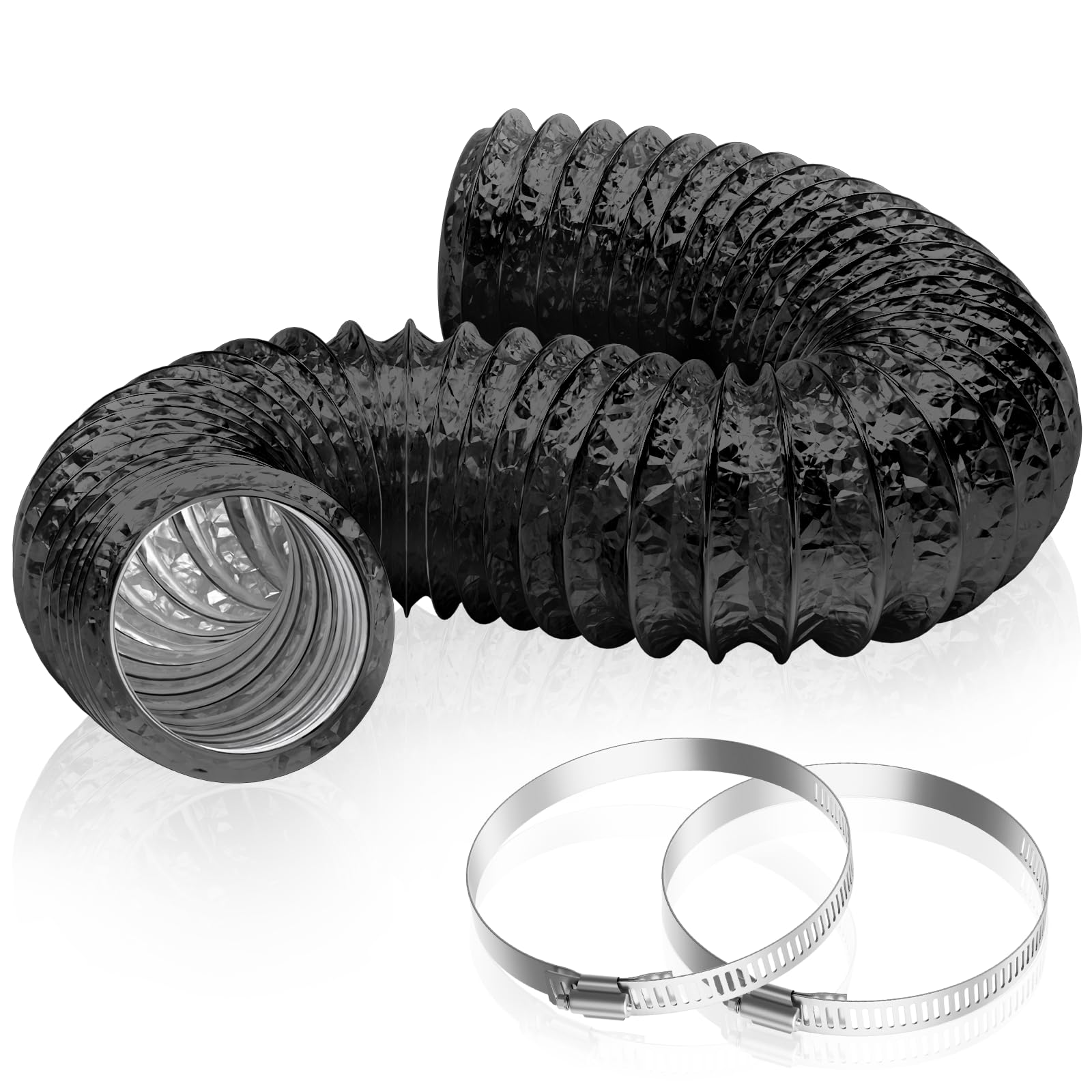 HG Power Tuyau en aluminium de 150 mm de longueur de 2 m renforcé et flexible avec 2 colliers de serrage pour hotte aspirante, ventilateur de tuyau, sèche-linge, climatisation, noir