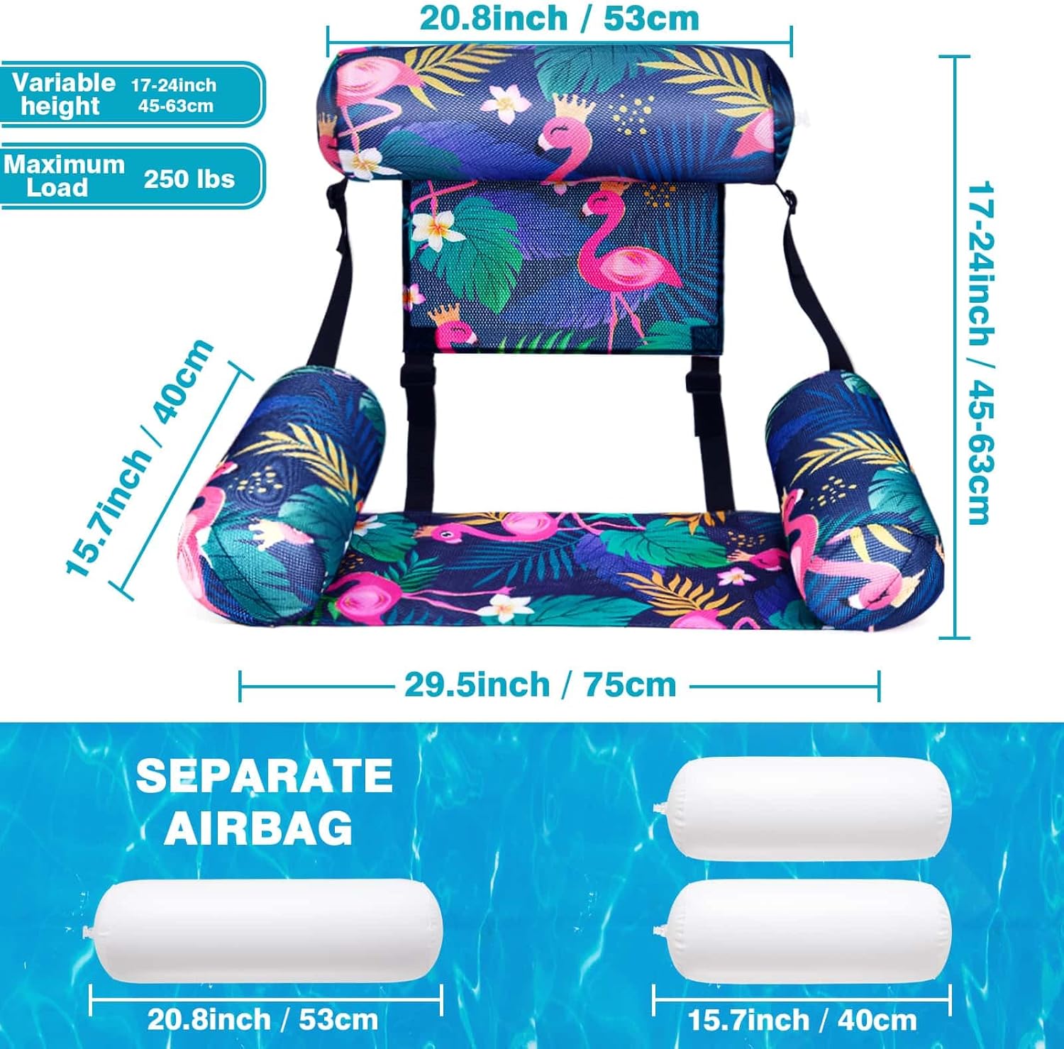 WERNNSAI Inflatable Pool Chair Float for Adult - 2 Pack Fabric Pool Float Hammock Adjustable Floating Pool Lounge Chairs for Swimming Pool Beach Lake