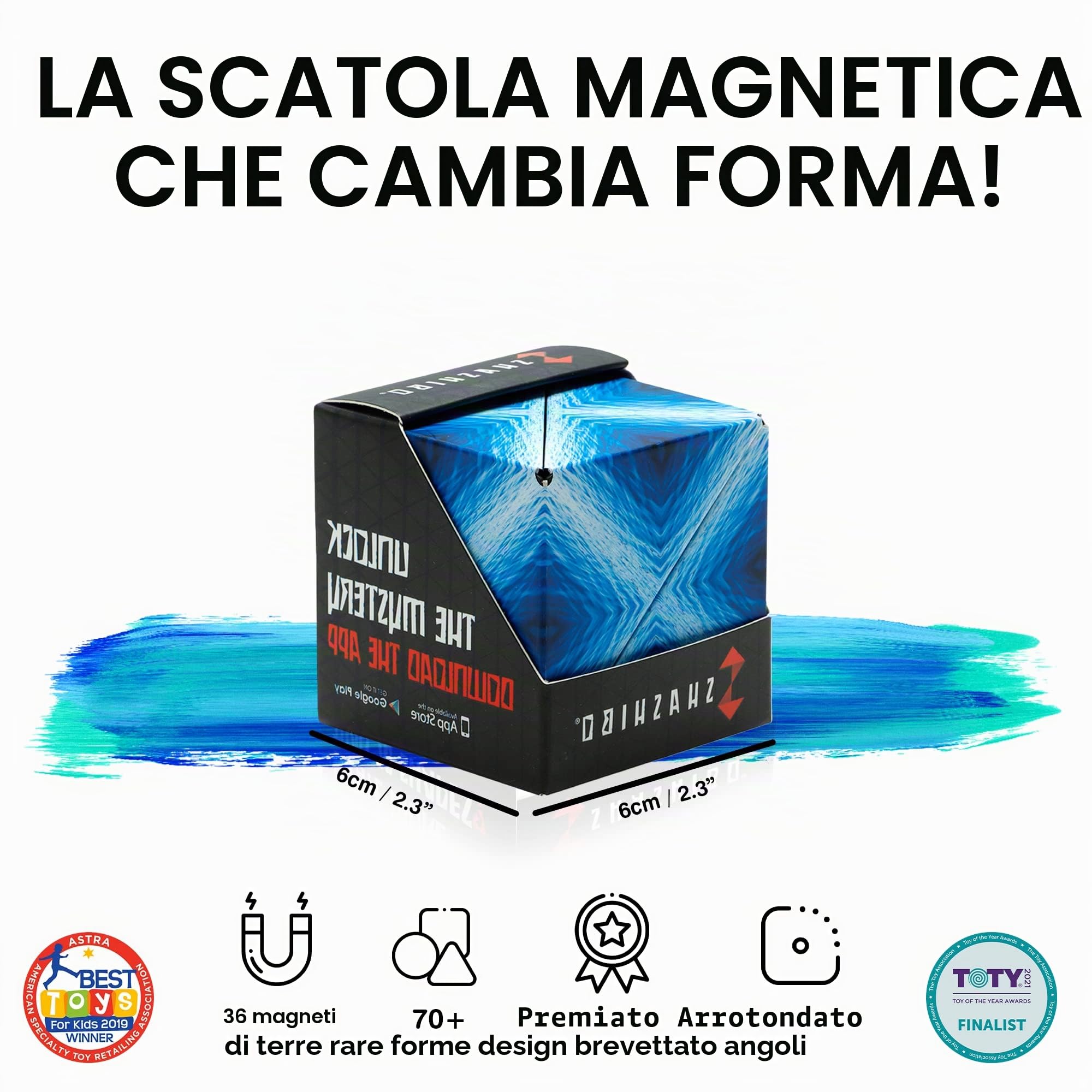 Shashibo Cubo Cambiaforma Antistress 36 Magneti Terre Rare Oltre 100 Forme Blue Planet