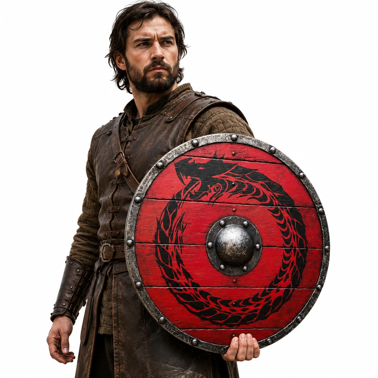 24 Pollici da Collezione Medievale Drago Battaglia Guerriero Scudo di Legno Holloween Regalo Vichingo Armatura Rotonda Templare Scudo