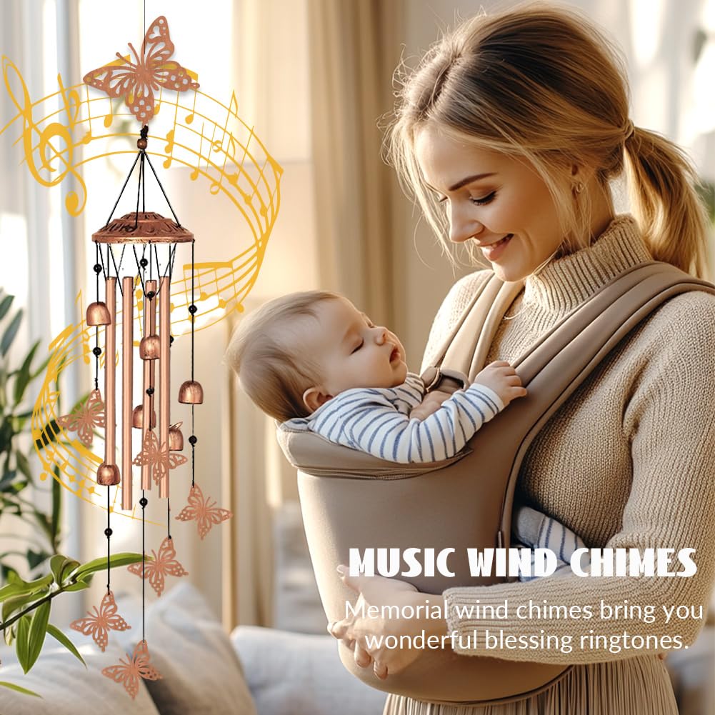 INFUNLY 7 Stück Schmetterlings Windspiele Für Draußen 5.5" × 5.4" Schmetterlinge Metall Windspiel Aluminiumrohr Windspiel Mit Kleinen Glöckchenröhren Gedenk Windglocke Für Hof Gartendekoration