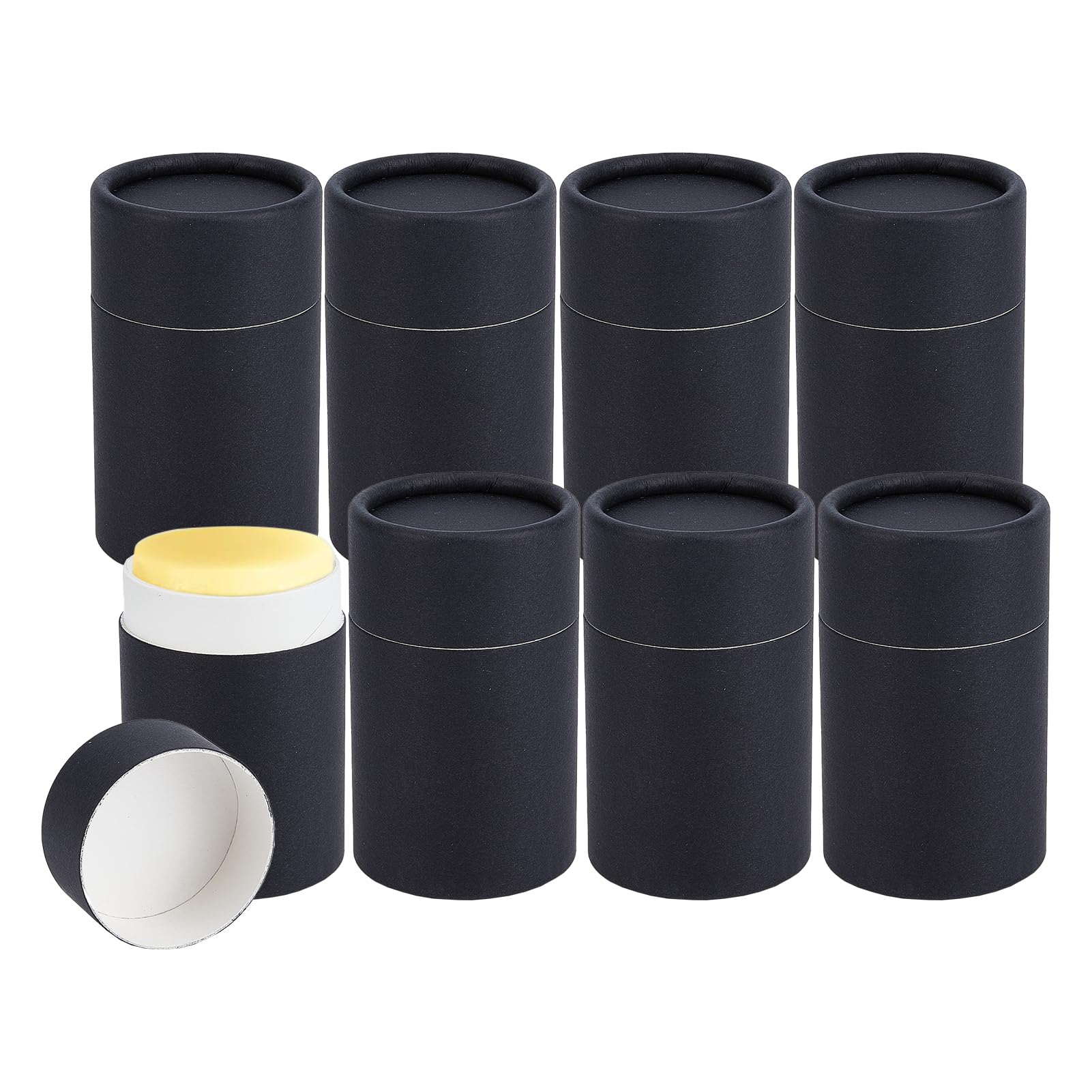 NICENEEDED 8 Pcs Black Paperboard Lip Balm Tubes, 2.5 Oz Refillable Paper Lipstick Tube, Round Cardboard Empty Lip Gloss Container Solid Perfume Tube Cosmetic Box for DIY Lip Gloss Balm