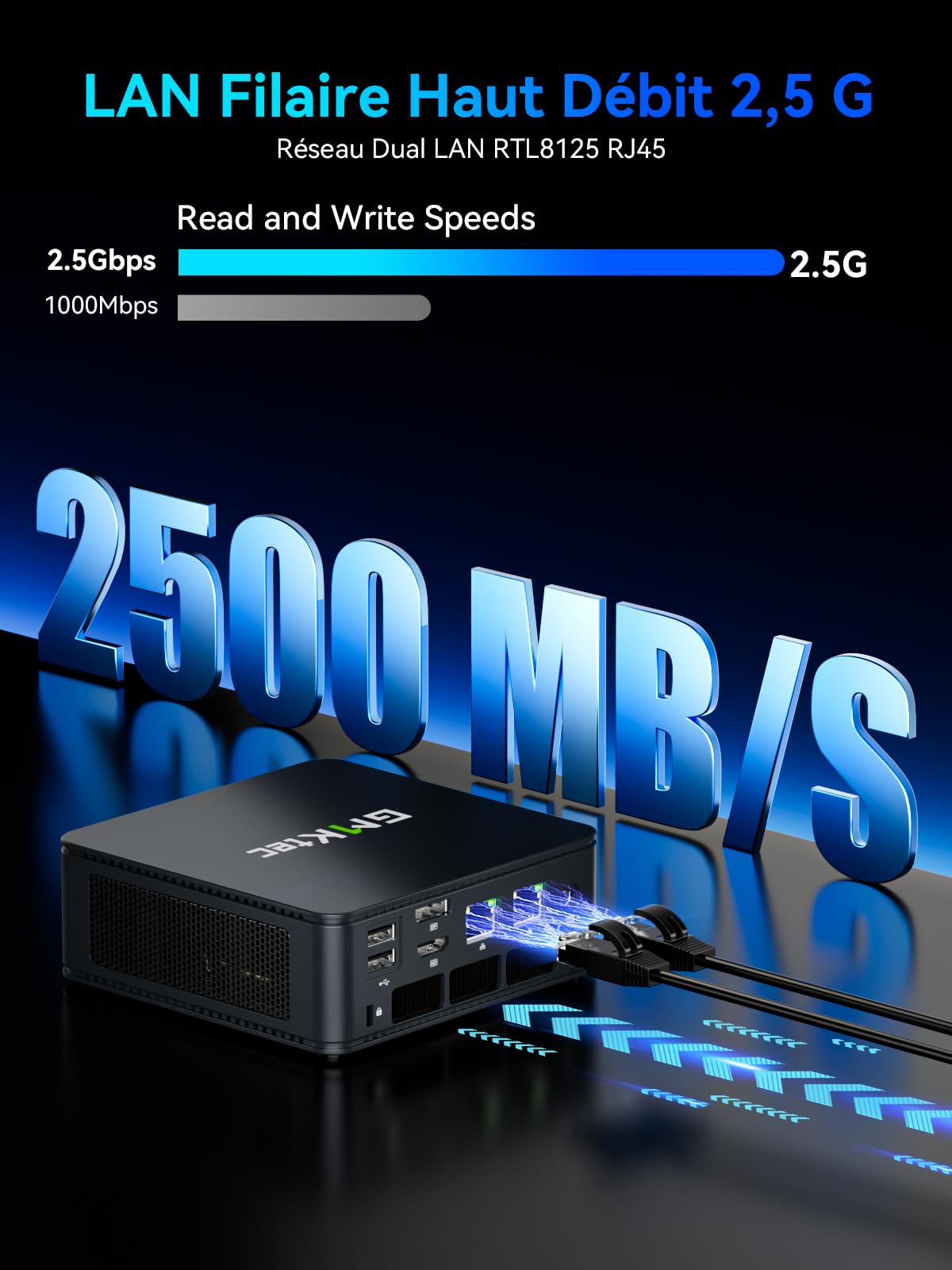 GMKtec M5 Ultra Mini PC Ryzen 7 7730U(8C/16T, jusqu'à 4,5 GHz), 16 Go RAM 1To SSD Mini Ordinateur de Bureau, Double LAN 2.5GbE, Affichage Triple 4K, WiFi 6E, USB-C, BT 5.2, DP, HDMI 2.0