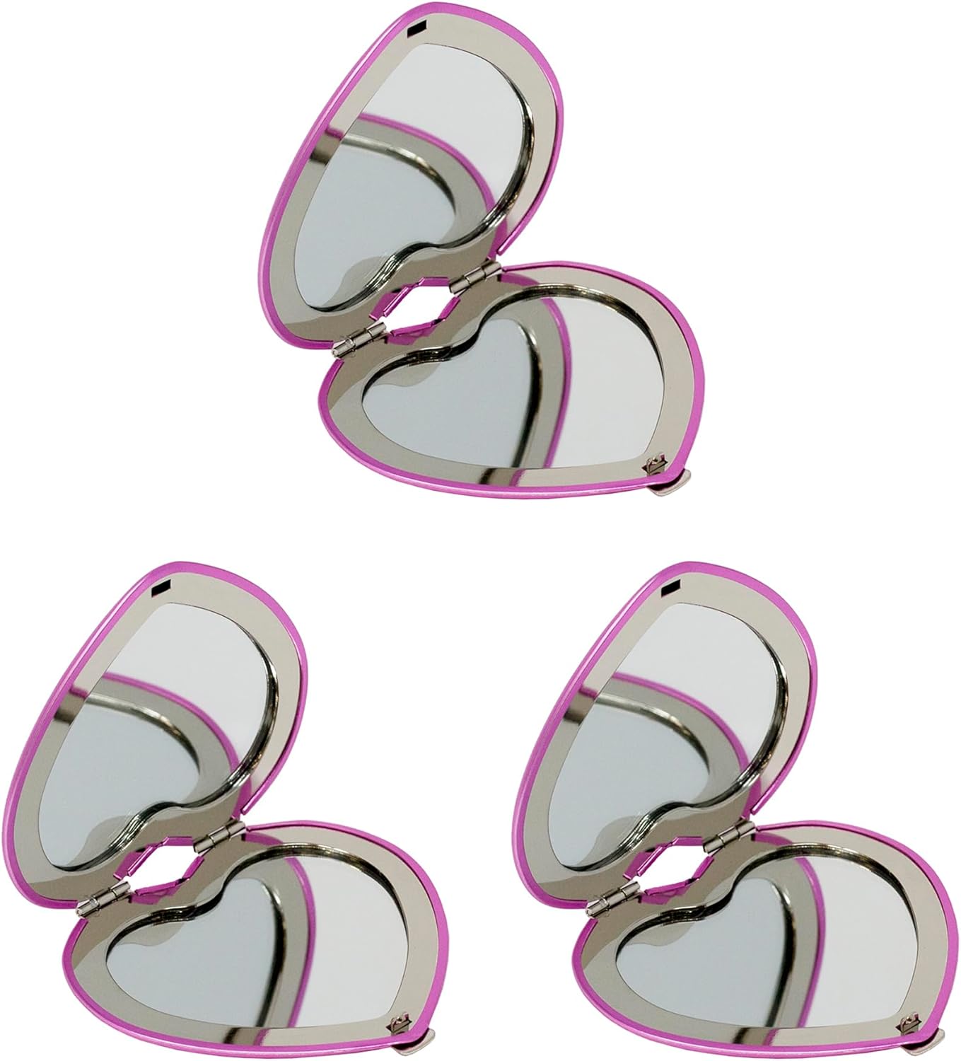 Set of 3 Contemporary Heart-Shaped Compact Mirrors with Reflective Finish (Pink)