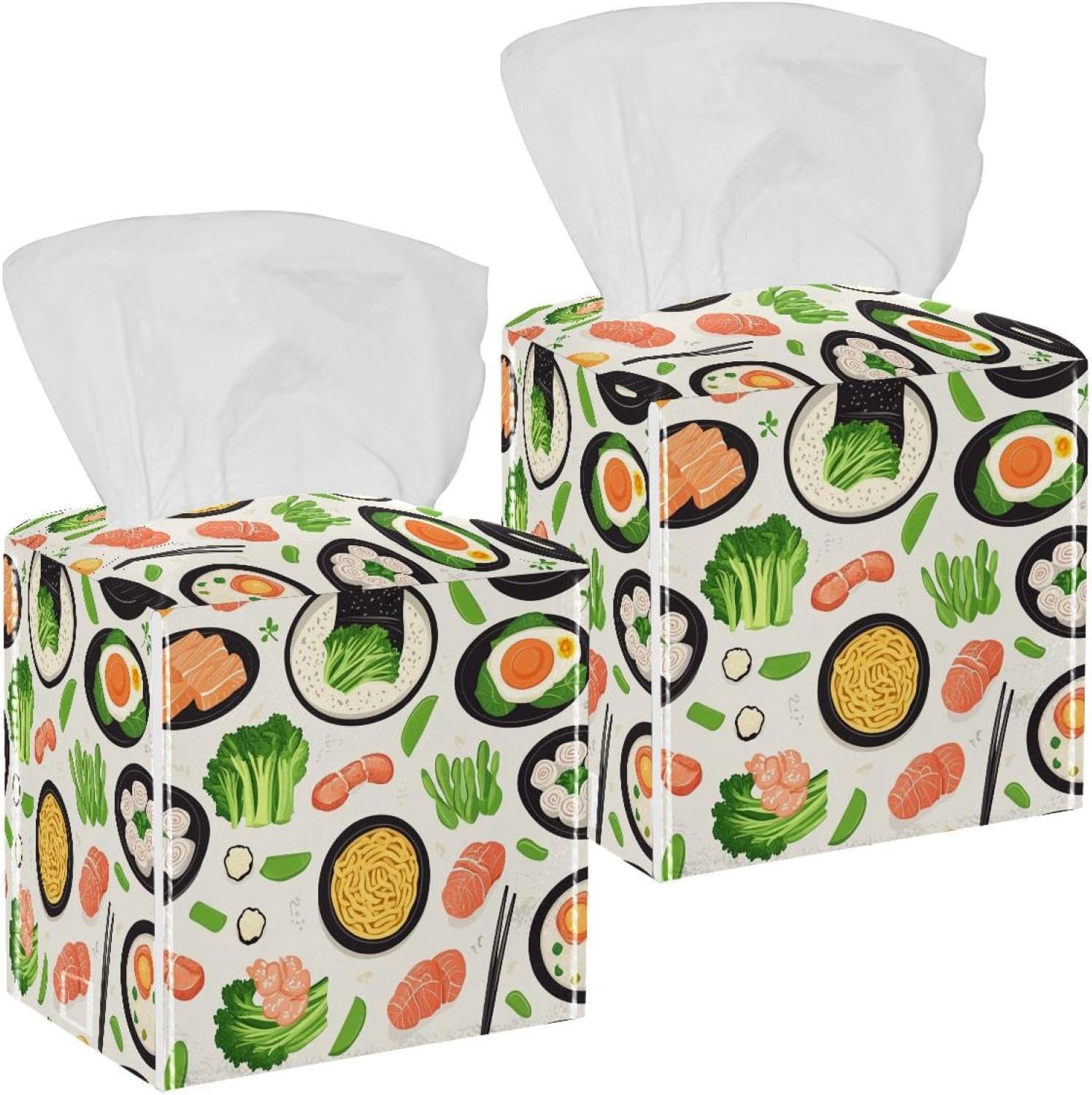 2 Pack Shrimp tofu Ginger bok Choy Tissue Box Holder on Table and Barth Room