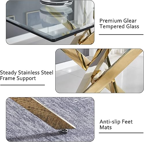 Miniatura 78 de Mesa de comedor redonda de vidrio de 36 pulgadas para 2-4 personas, patas de metal negro resistentes, mesa de cocina redonda de vidrio para