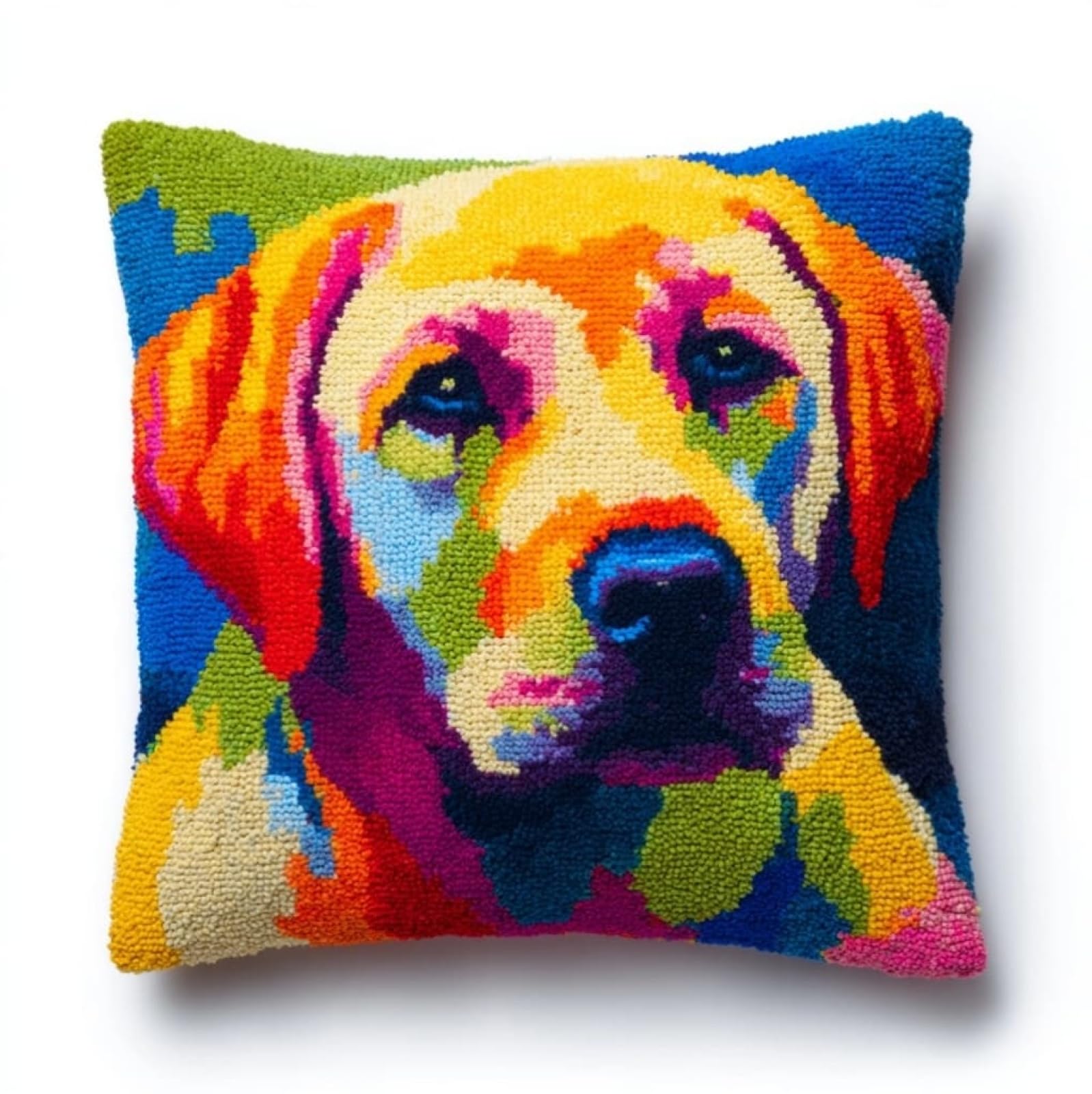 AxiangziK DIY Latch Hook Kits 43x43cm,Labrador Retrievers Latch Hook Embroidery Kits Cross Stitch Sofa Cushion Cover with Tool fit for Beginner and Adults