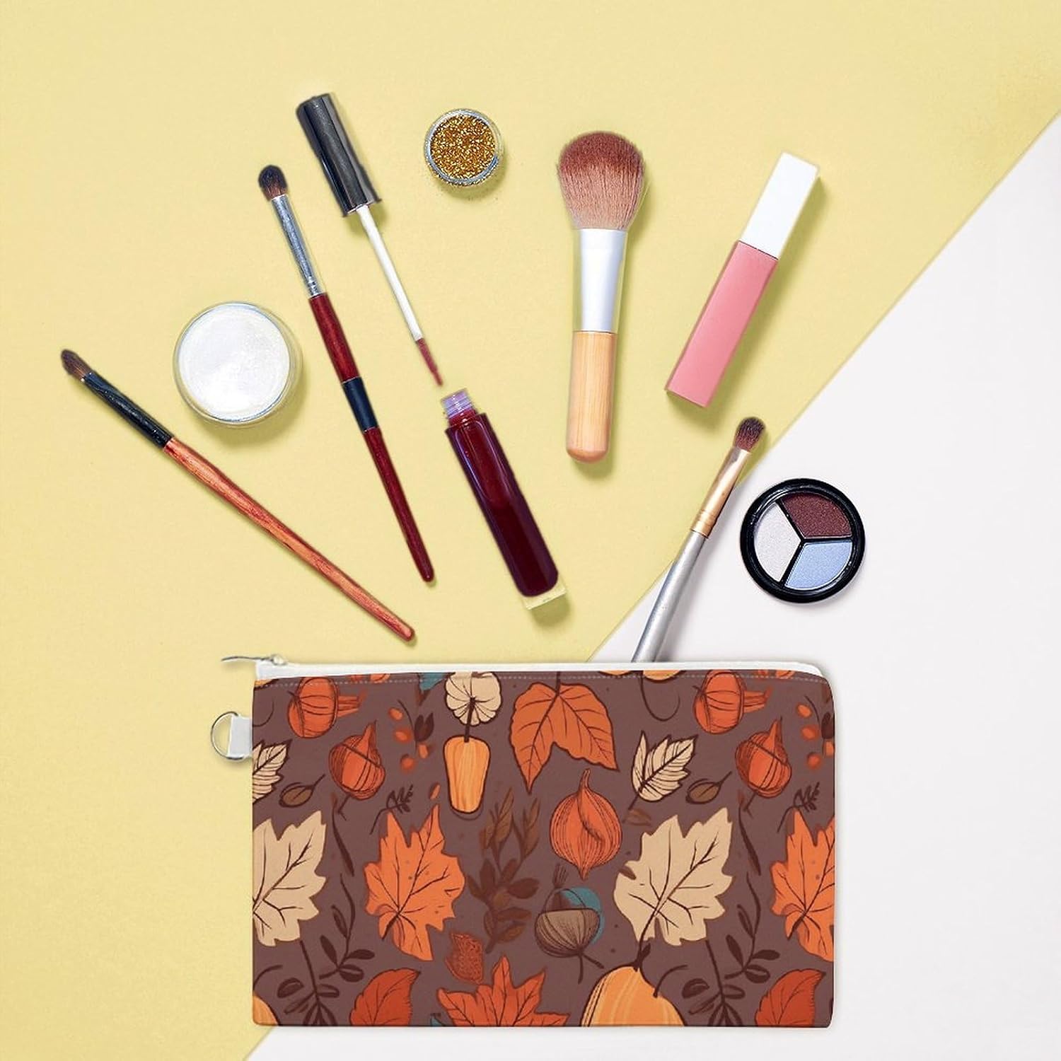 Fall Coin Purse Pouch for Men Women Travel Portable Check Wallet Zipper Bank Bag Canvas Coin Wallet Money Bag 7.4 in X 4.6 in Money Pouch Lightweight Change Holder