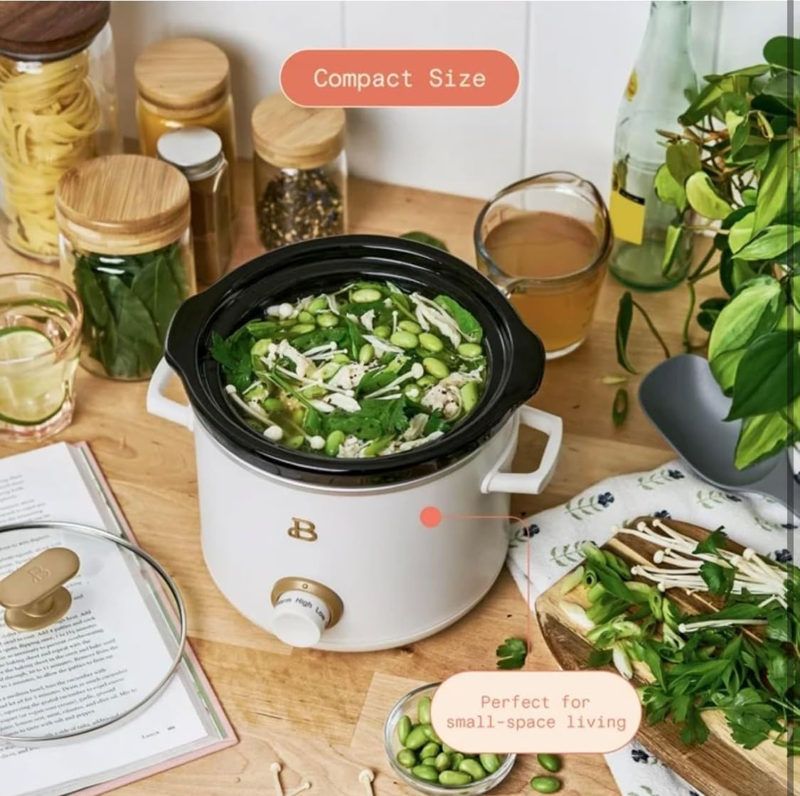 Beautiful 2 Pack Slow Cooker Crock Set- 2 Quart,Thyme Green, White Icing with Adjustable Heat settings-Kitchenware by Drew Barrymore