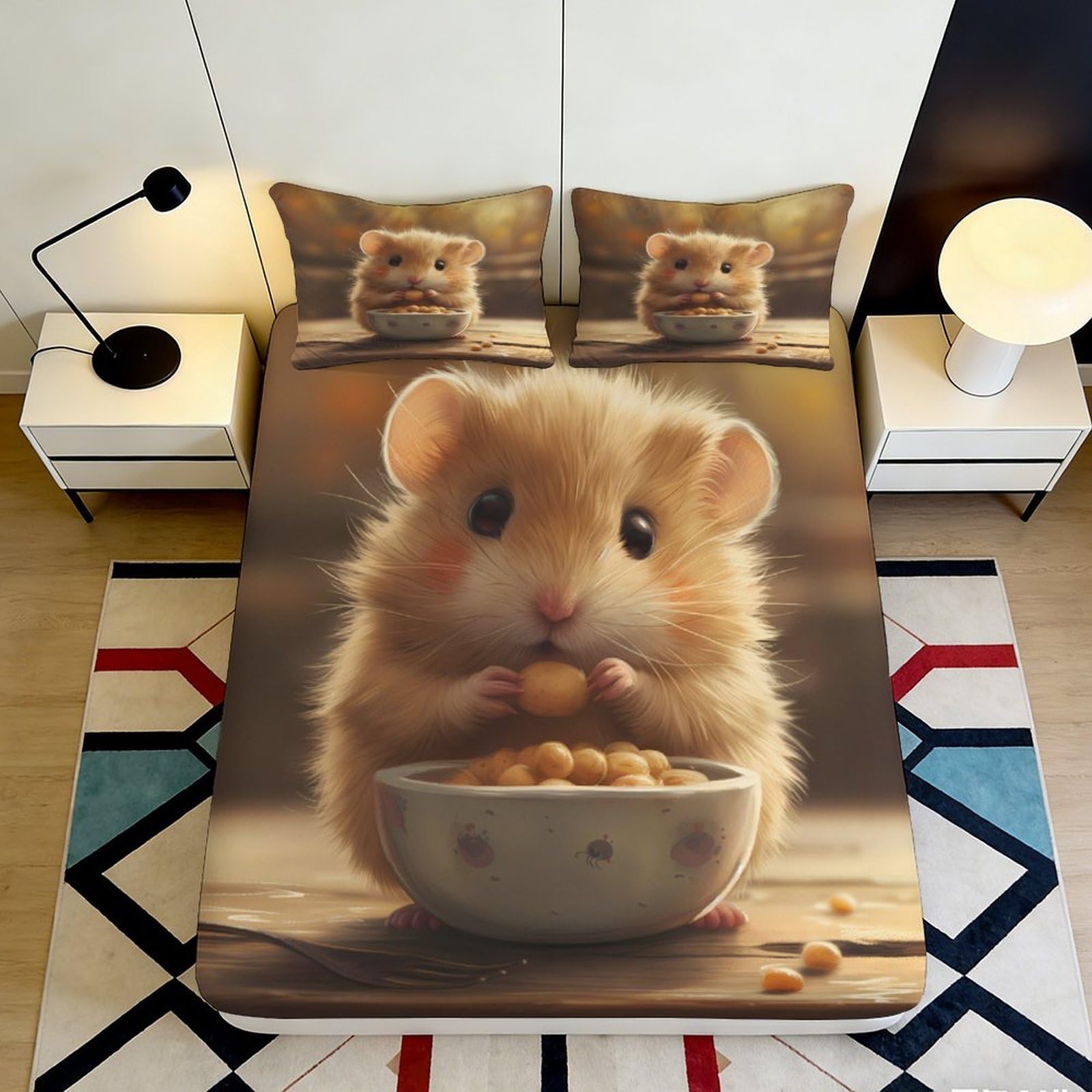 Jqzkxnhpbr Style-5 3D Printed Cute Hamster Fitted Sheet Microfiber Soft Animal Cartoon Bed Sheet For Bedroom Dorm Mattress Decor 90X200x25cm