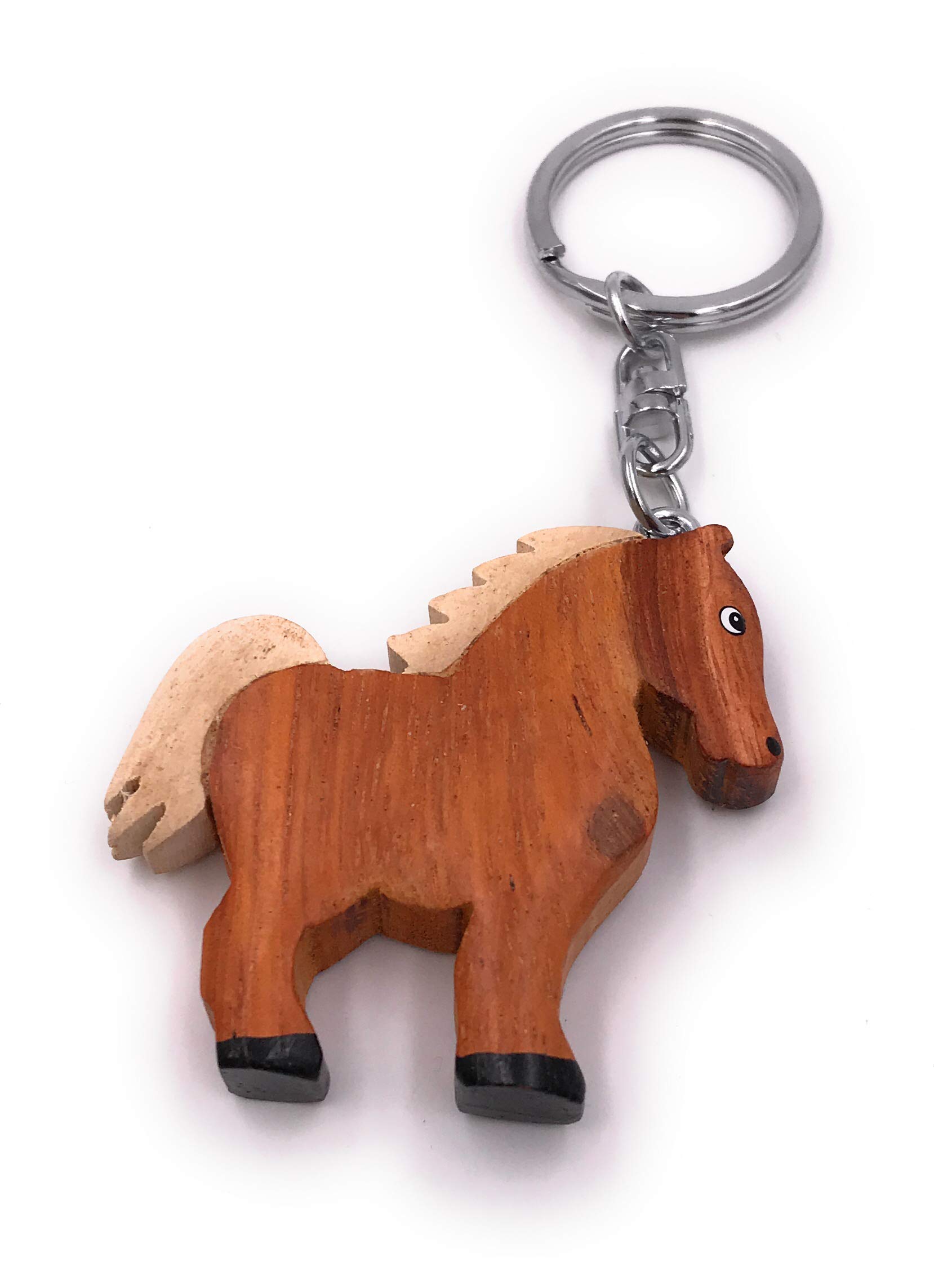 Onwomania Wooden keychain horse pony dark farm animal farm horse pendant charm